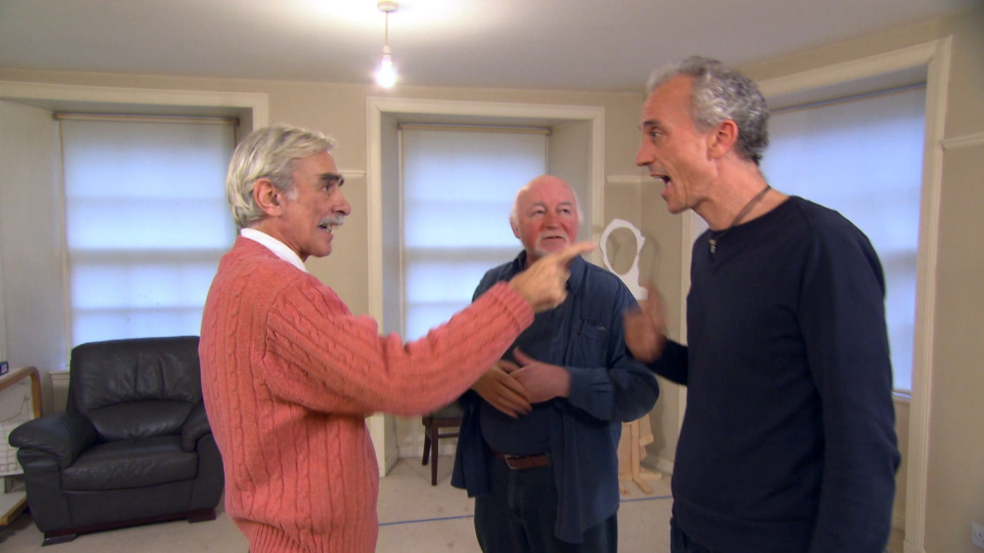 A rehearsal for a show by A Play, A Pie and A Pint, left to right: MacLennan, Dave Anderson and George Drennan