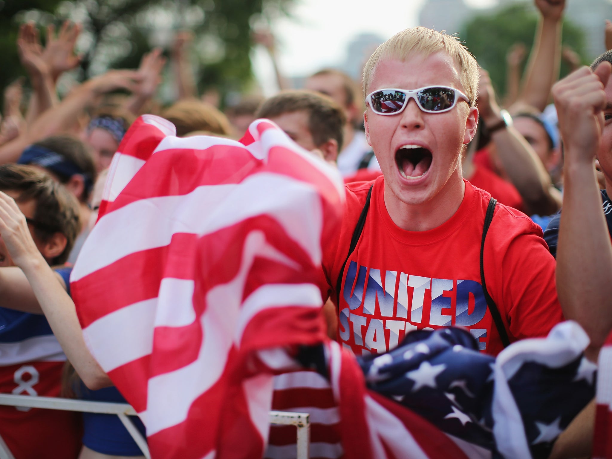 A supporter at a fan park in Chicago