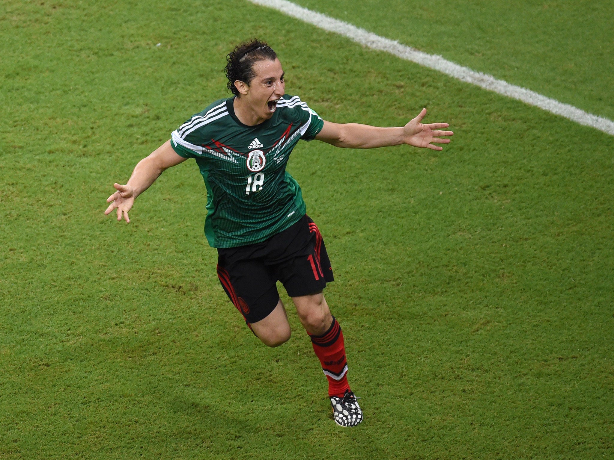 Andres Guardado celebrates scoring his team's second goal