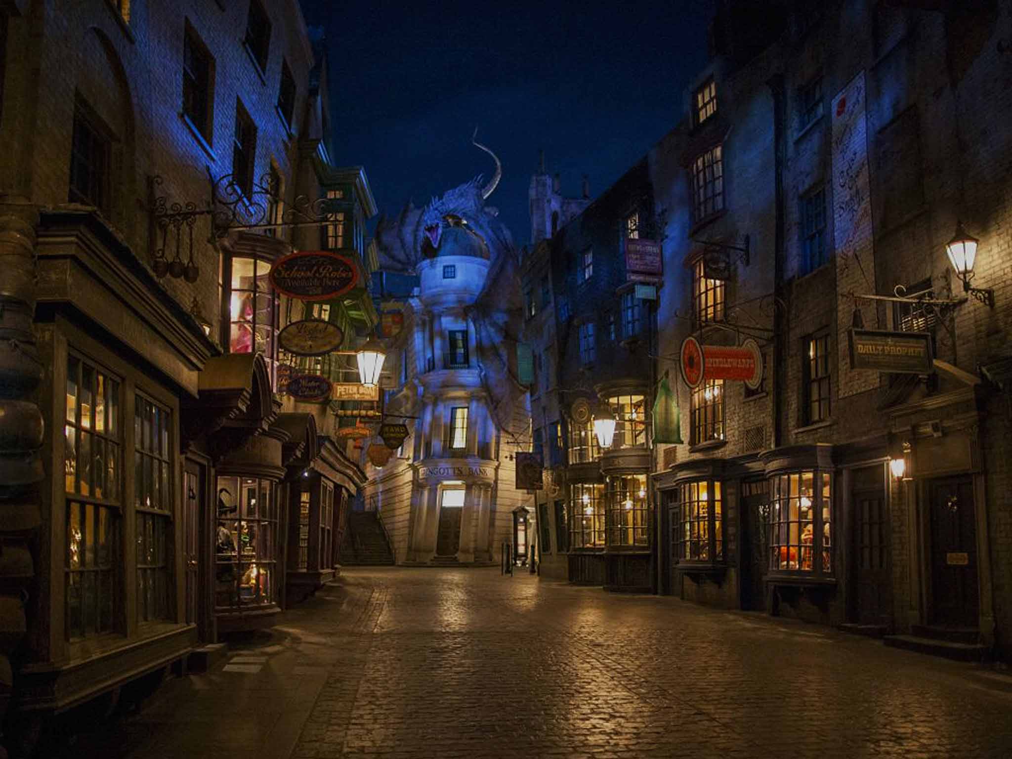 Diagon Alley at night (ap /universal orlando resort)