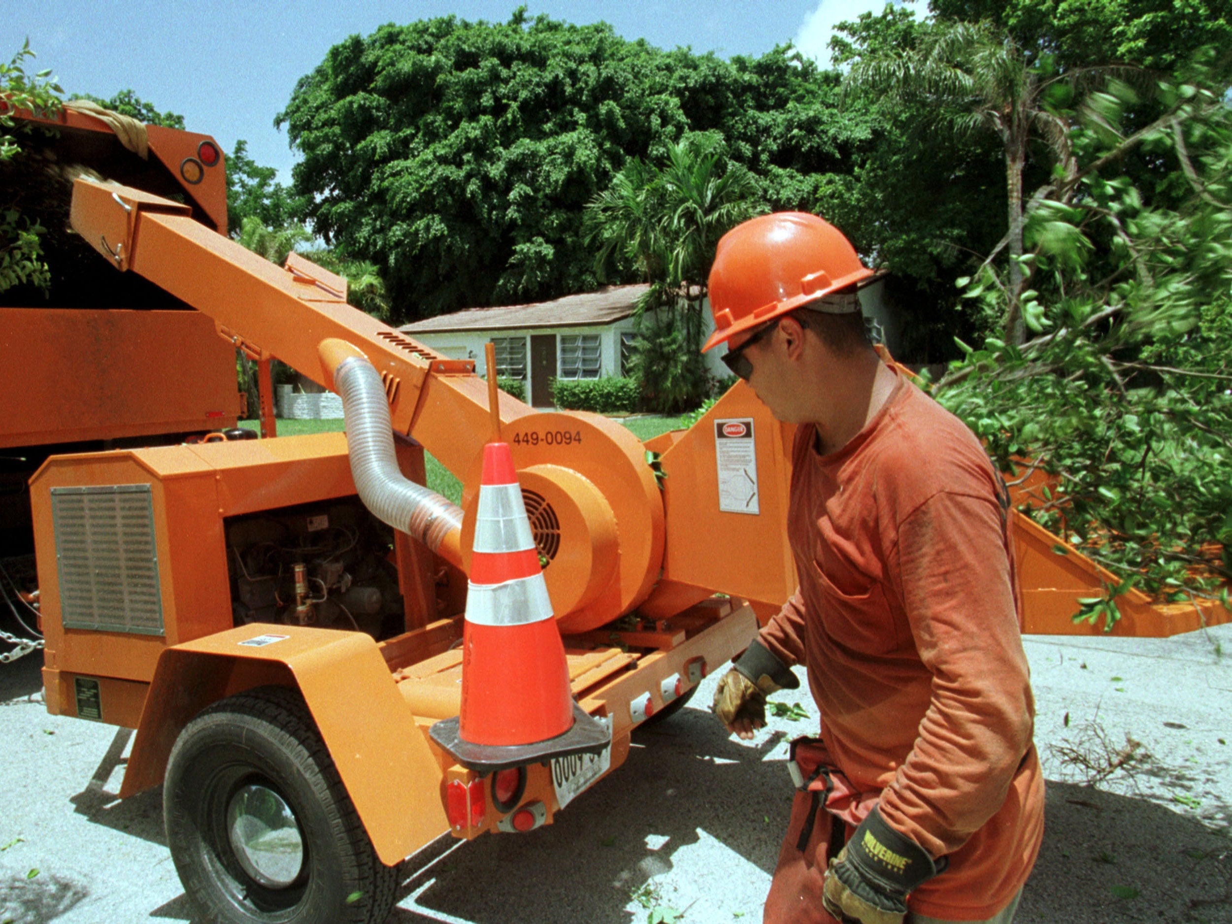 Workers destroy citrus fruit considered contaminated by the citrus canker virus October 10, 2000 in Miami, Florida. The State of Florida claims the Florida Citrus indursrty is in jepordy of being destroyed by the Citrus Canker virus and has ordered all do