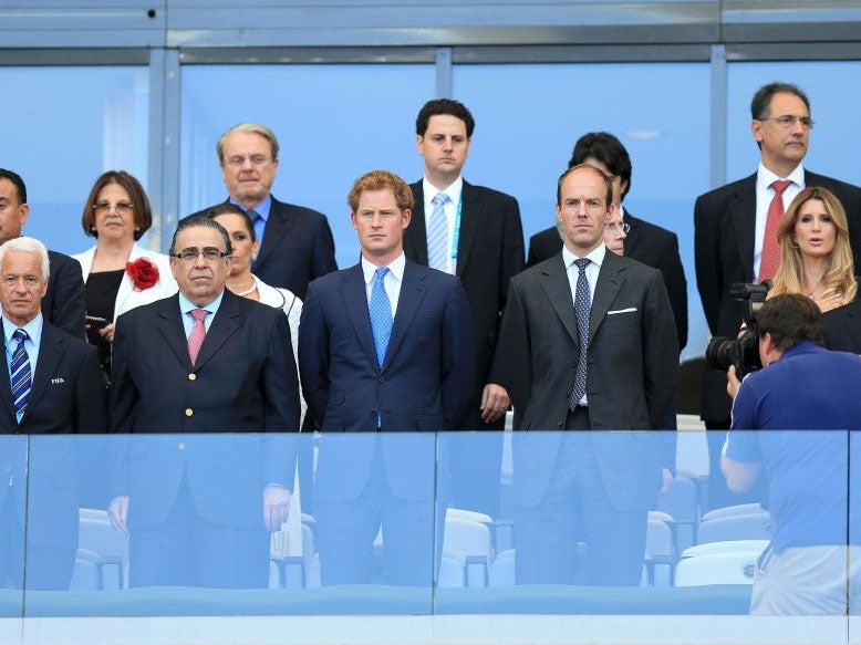 Prince Harry in the stands before the FIFA World Cup, Group D match at the Estadio Mineirao, Belo Horizonte, Brazil.