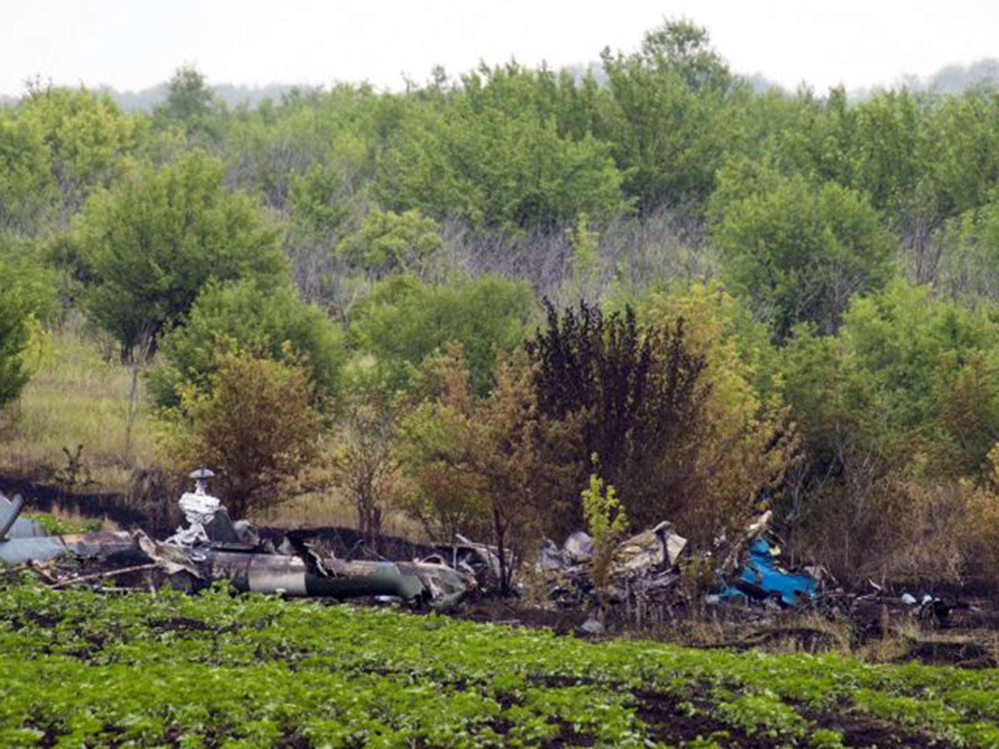 Wreckage of a Ukrainian Mi-8 helicopter near Slovyansk yesterday, after it was shot down by separatists