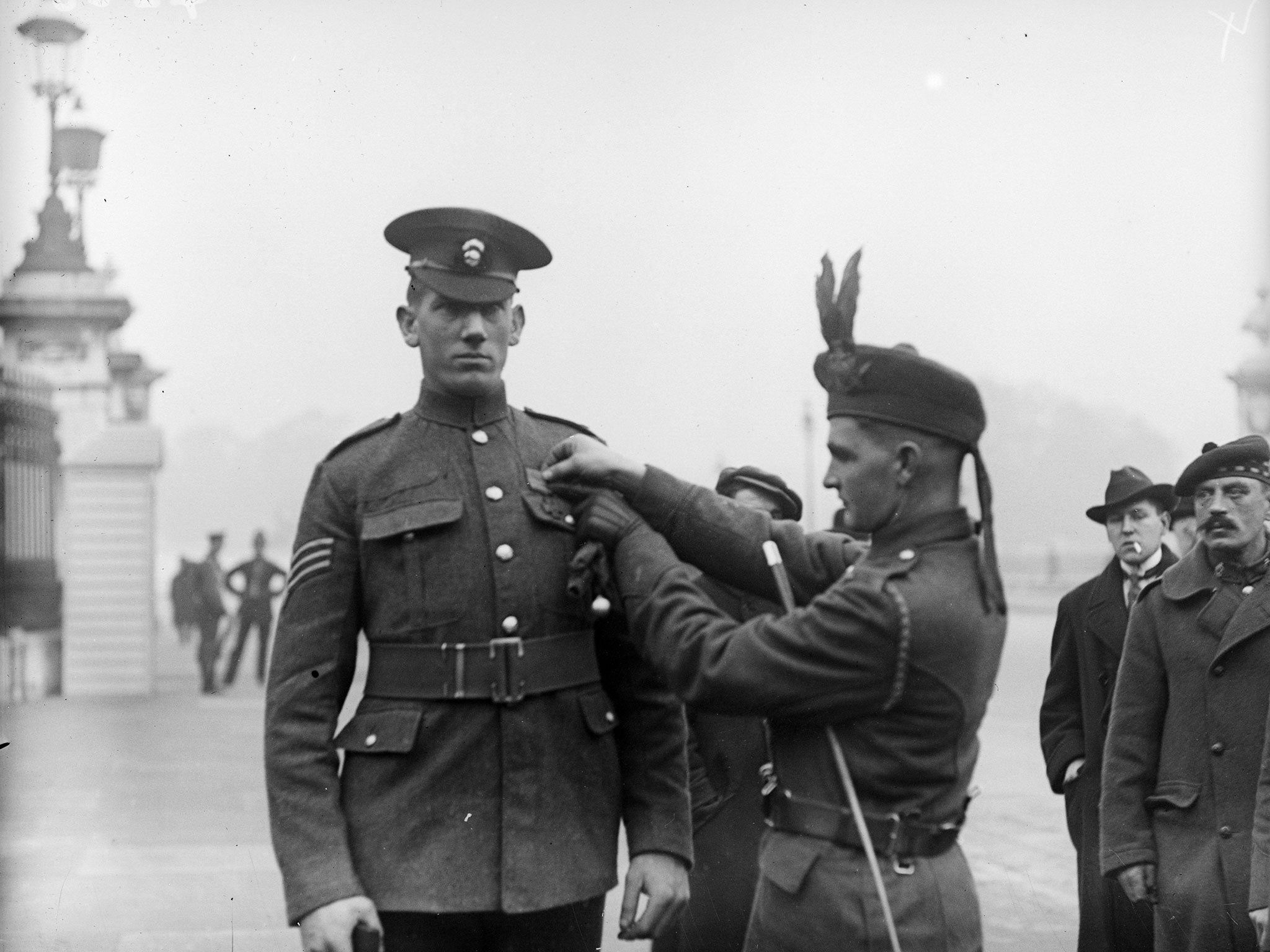 The Victoria Cross was also awarded during the war: Here Sergeant Cosgrove receives his on the 4th November 1916 at Buckingham Palace, London.