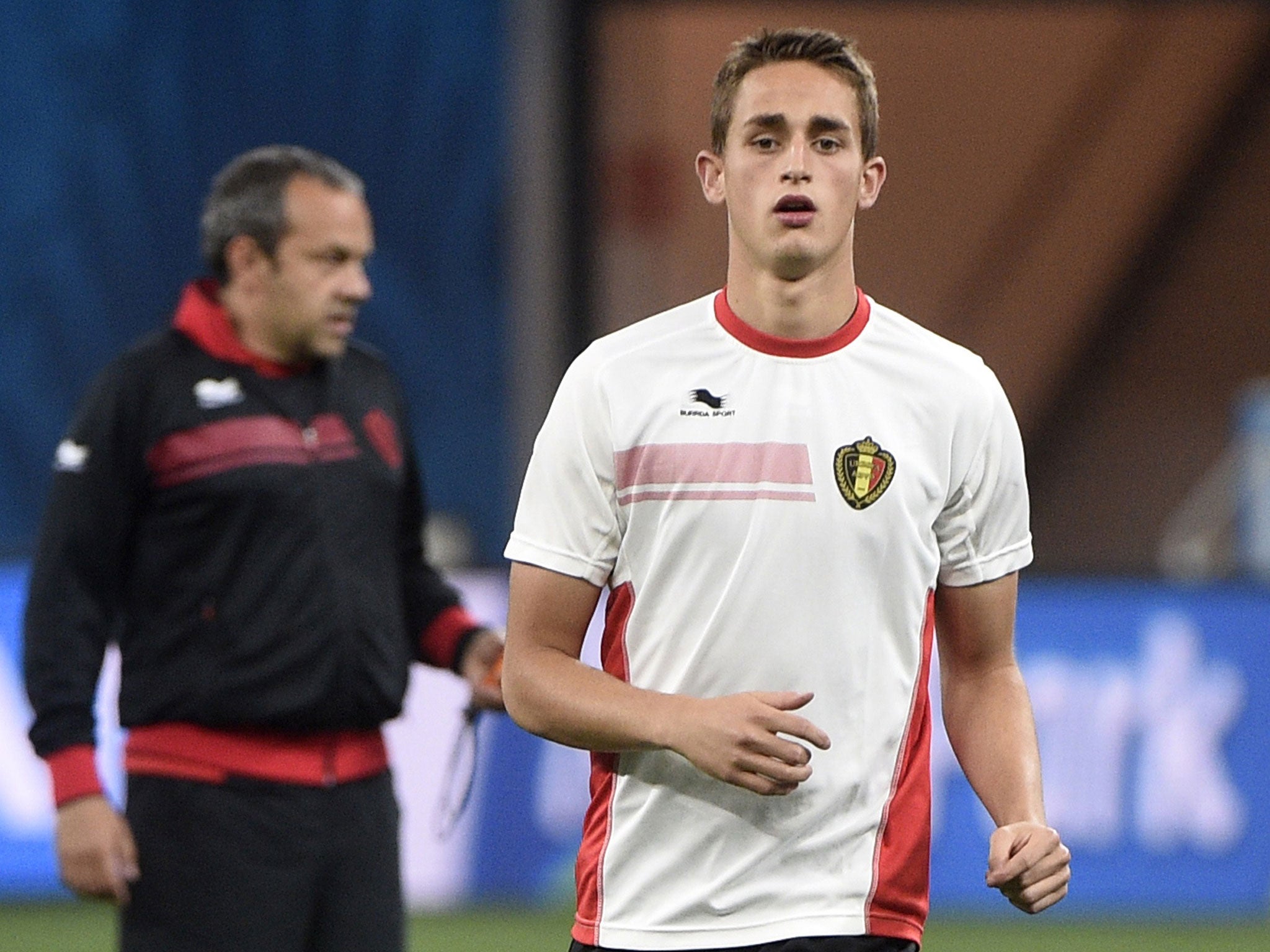 Adnan Januzaj pictured training with Belgium yesterday