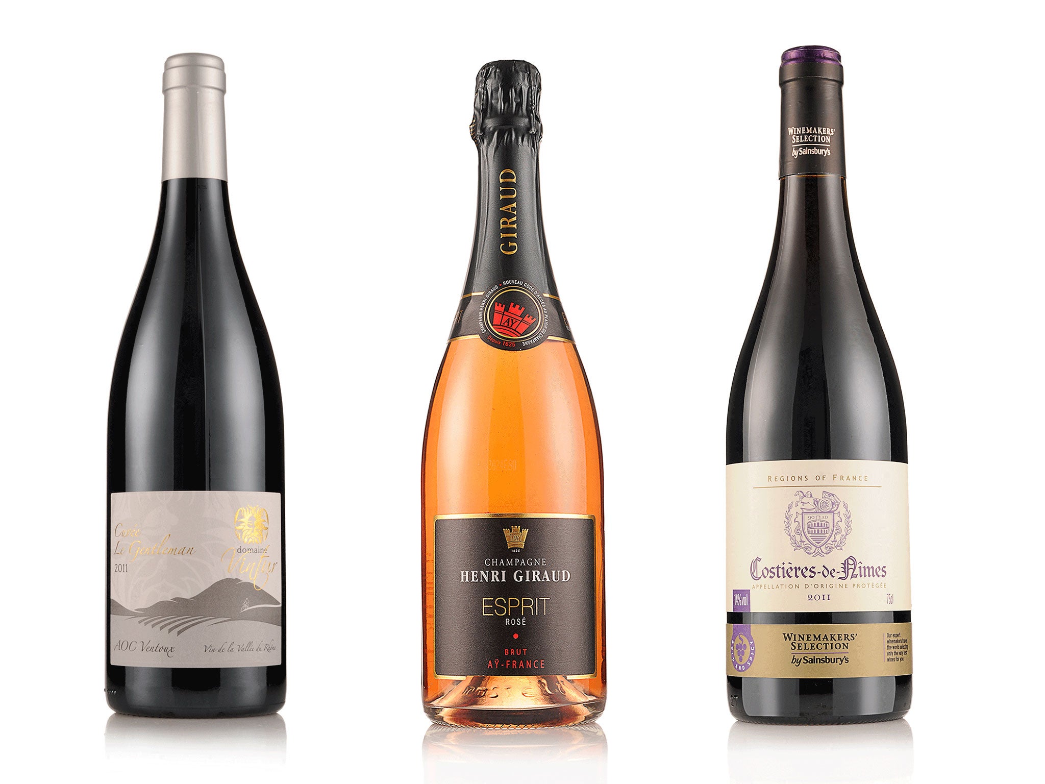 Cuvée Le Gentleman, Domaine Vintur 2011; Henri Giraud Esprit Rosé Brut; Costières de Nîmes 2011, Winemakers' Selection