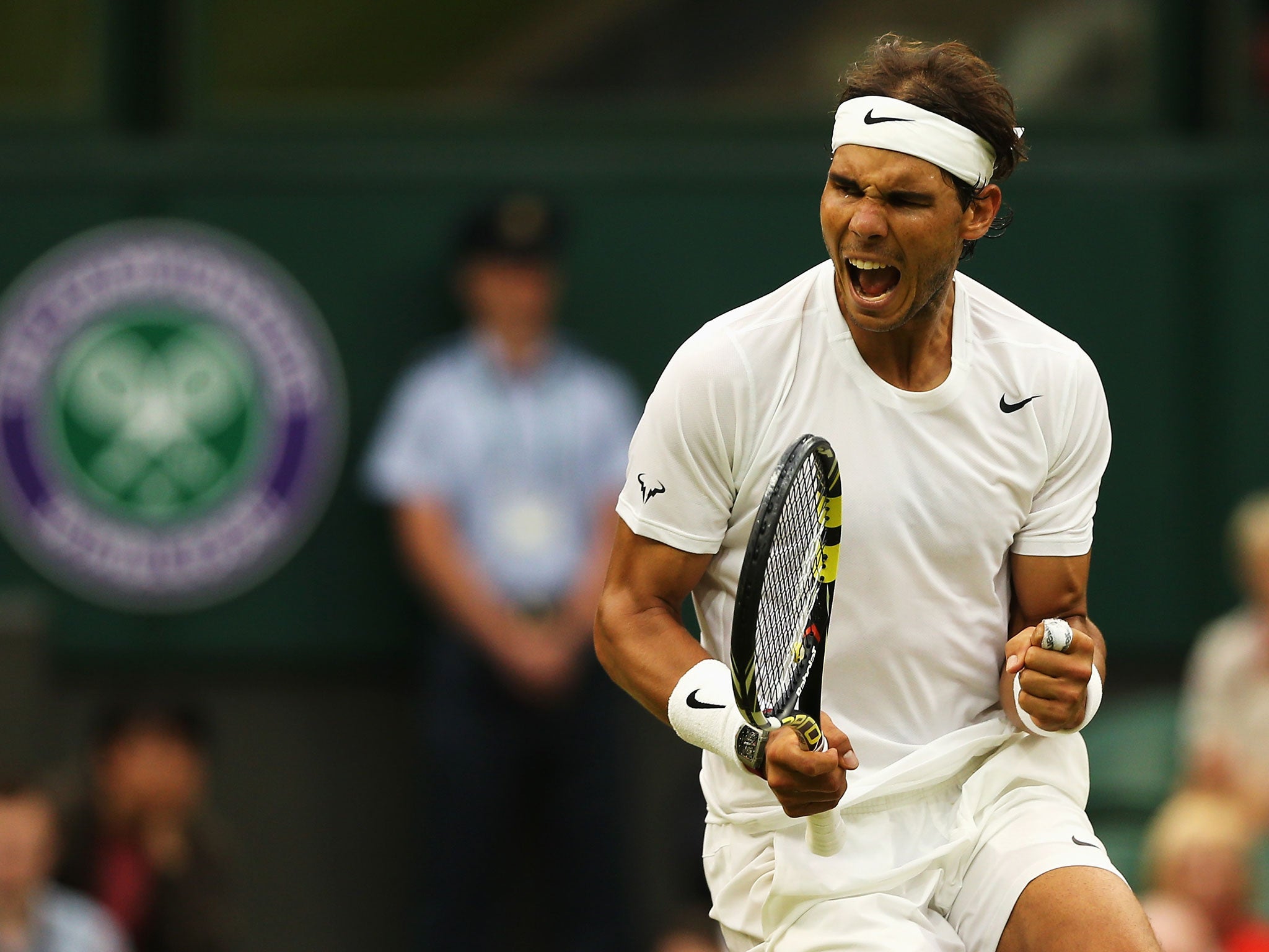 Rafael Nadal of Spain celebrates during his Gentlemen's Singles third round match against Mikhail Kukushkin