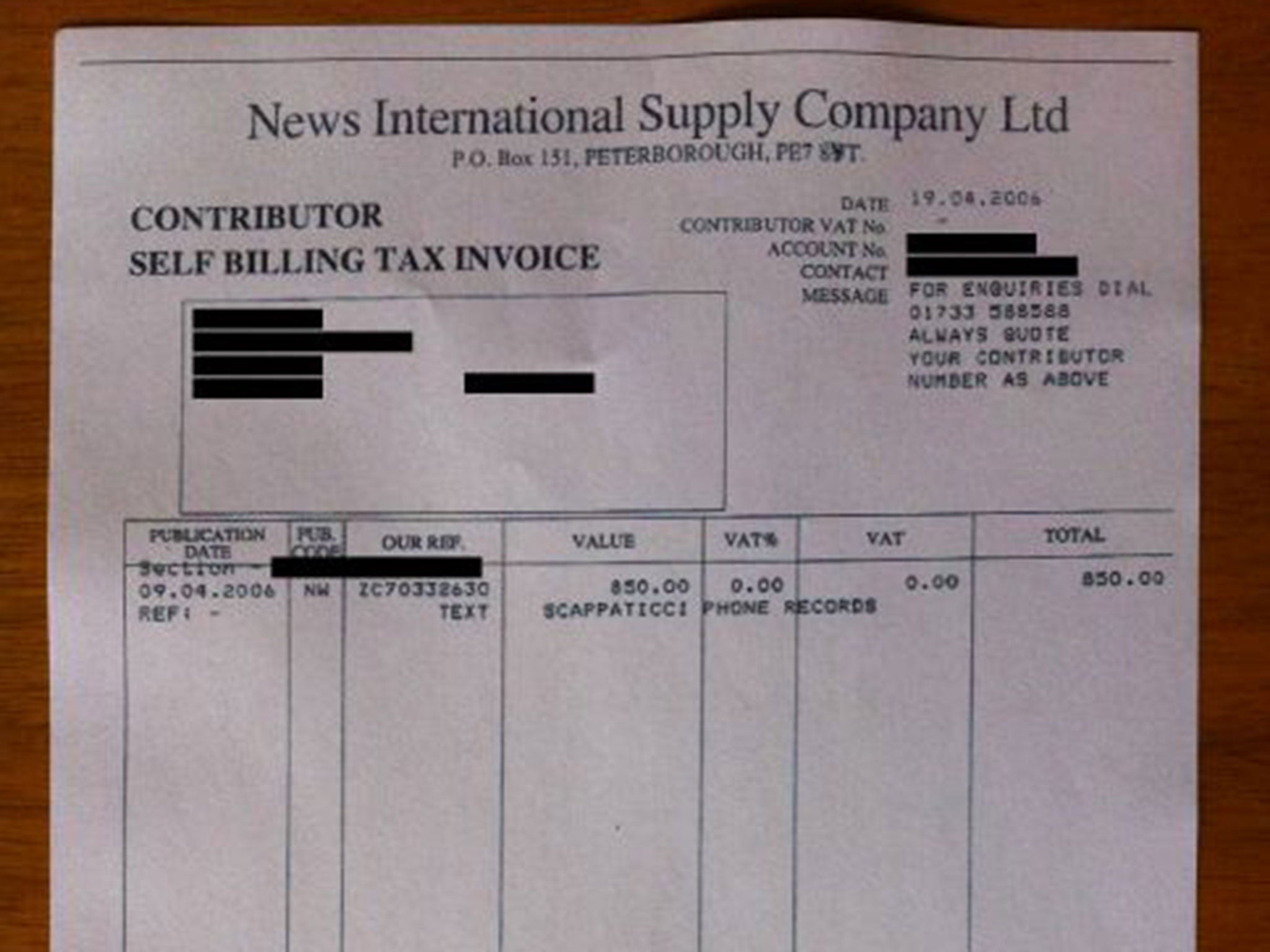 Scappaticci named in the 2006 invoice