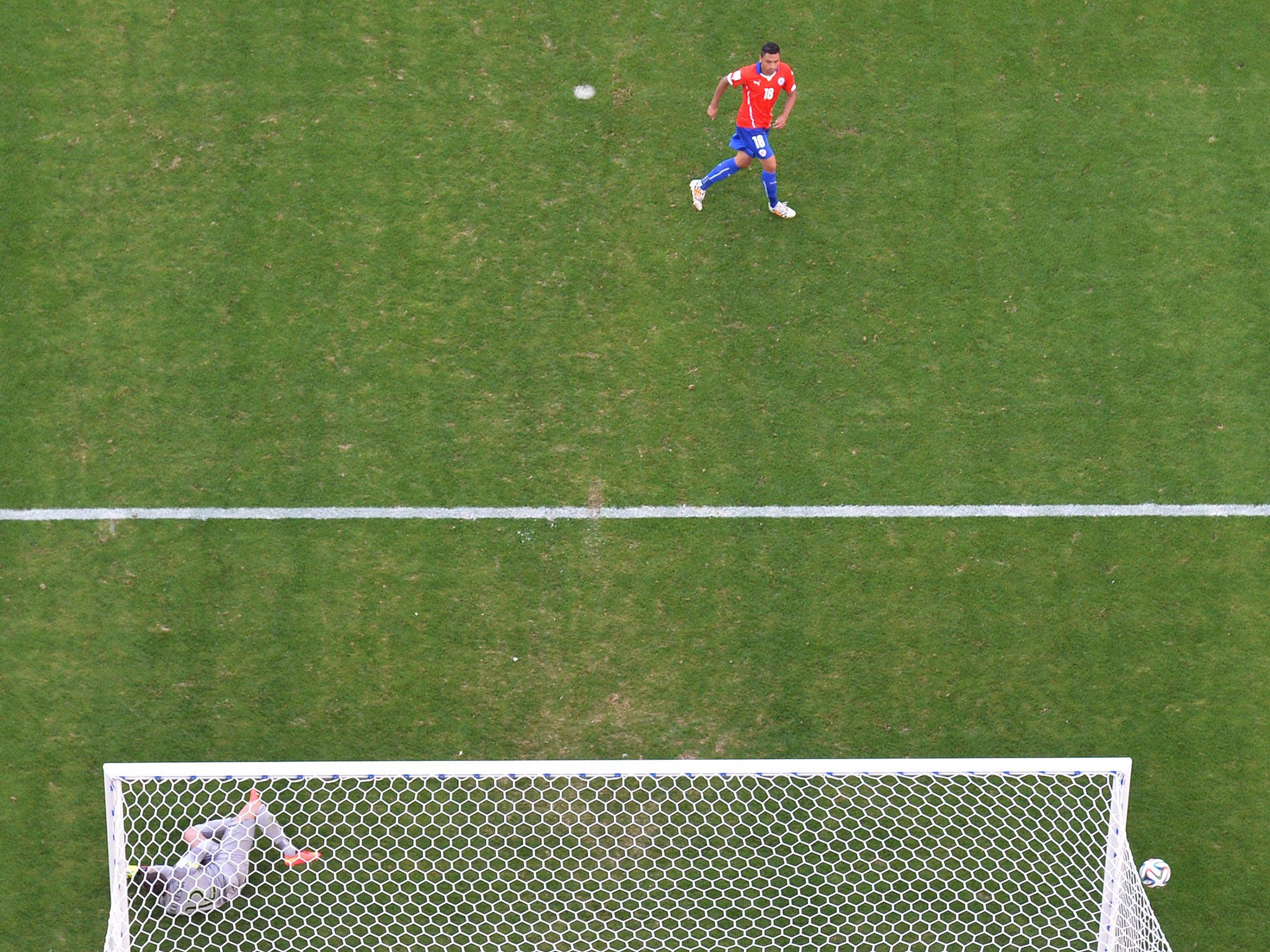 Gonzalo Jara sees his crucial penalty cannon back off the post