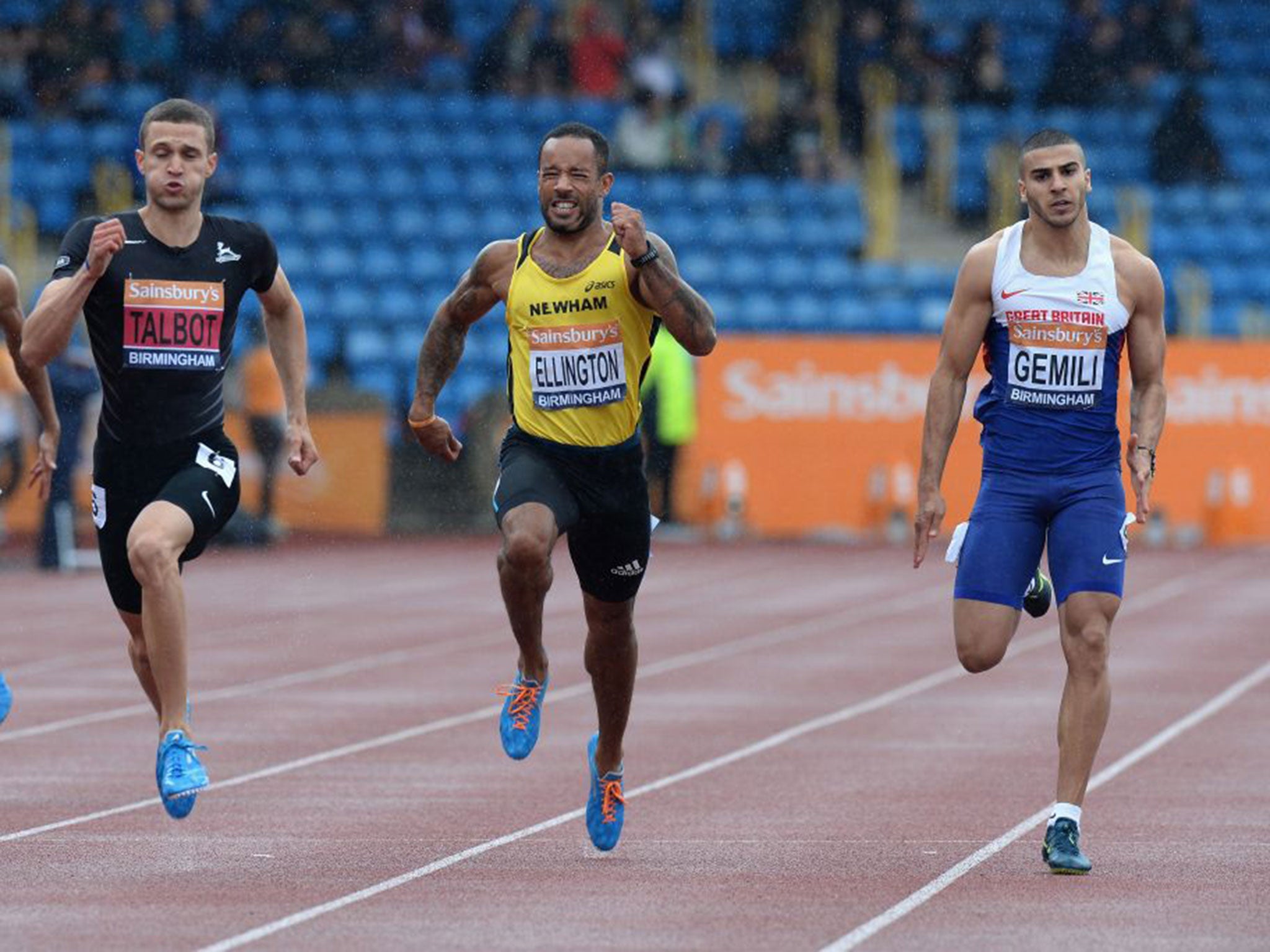 Point made: Danny Talbot powers to 200 metres victory over Adam Gemili