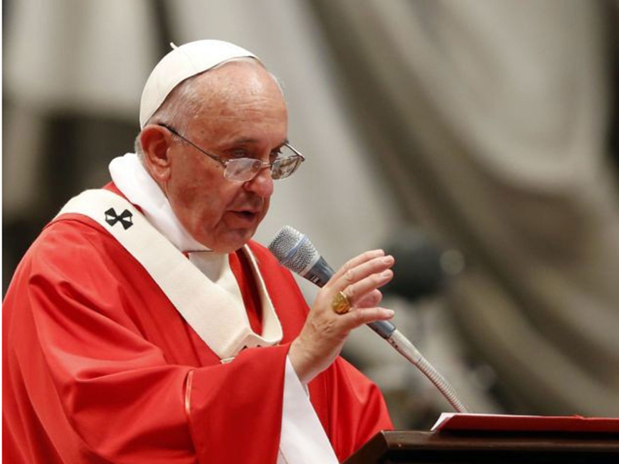 Pope Francis celebrates a mass in St. Peter's Basilica at the Vatican on Sunday 29 June, 2014