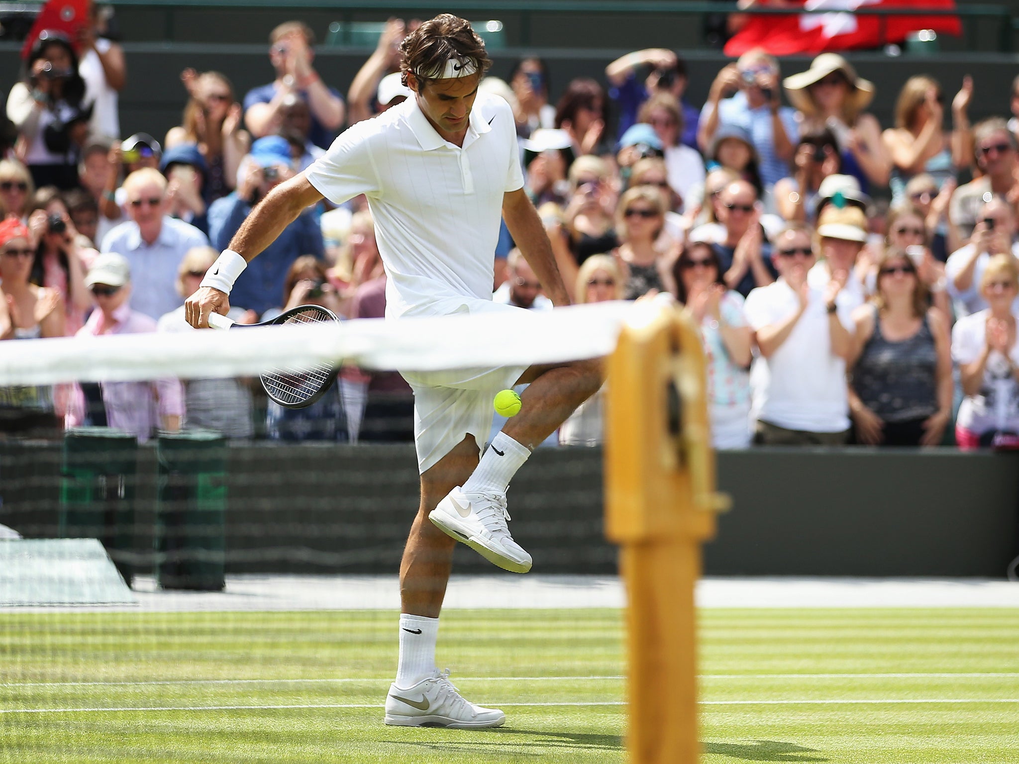 Roger Federer during his Gentlemen's Singles fourth round victory over Tommy Robredo