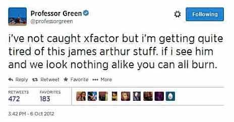 Gone forever: one of Professor Green’s now deleted tweets