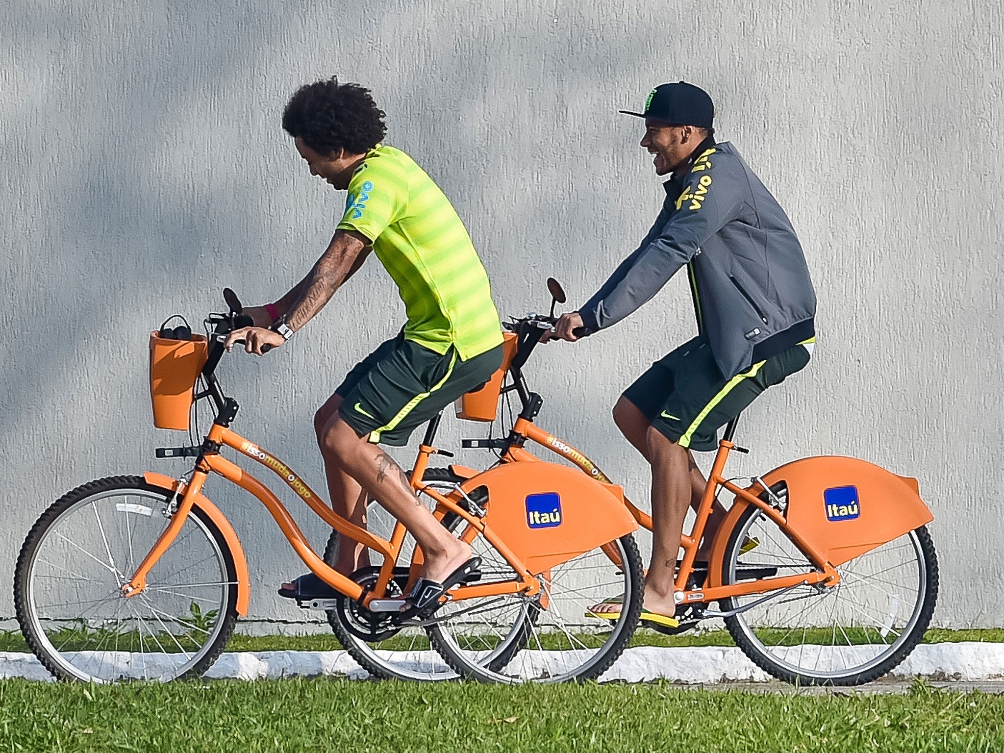 Neymar and Marcelo go for a cycle after the training session