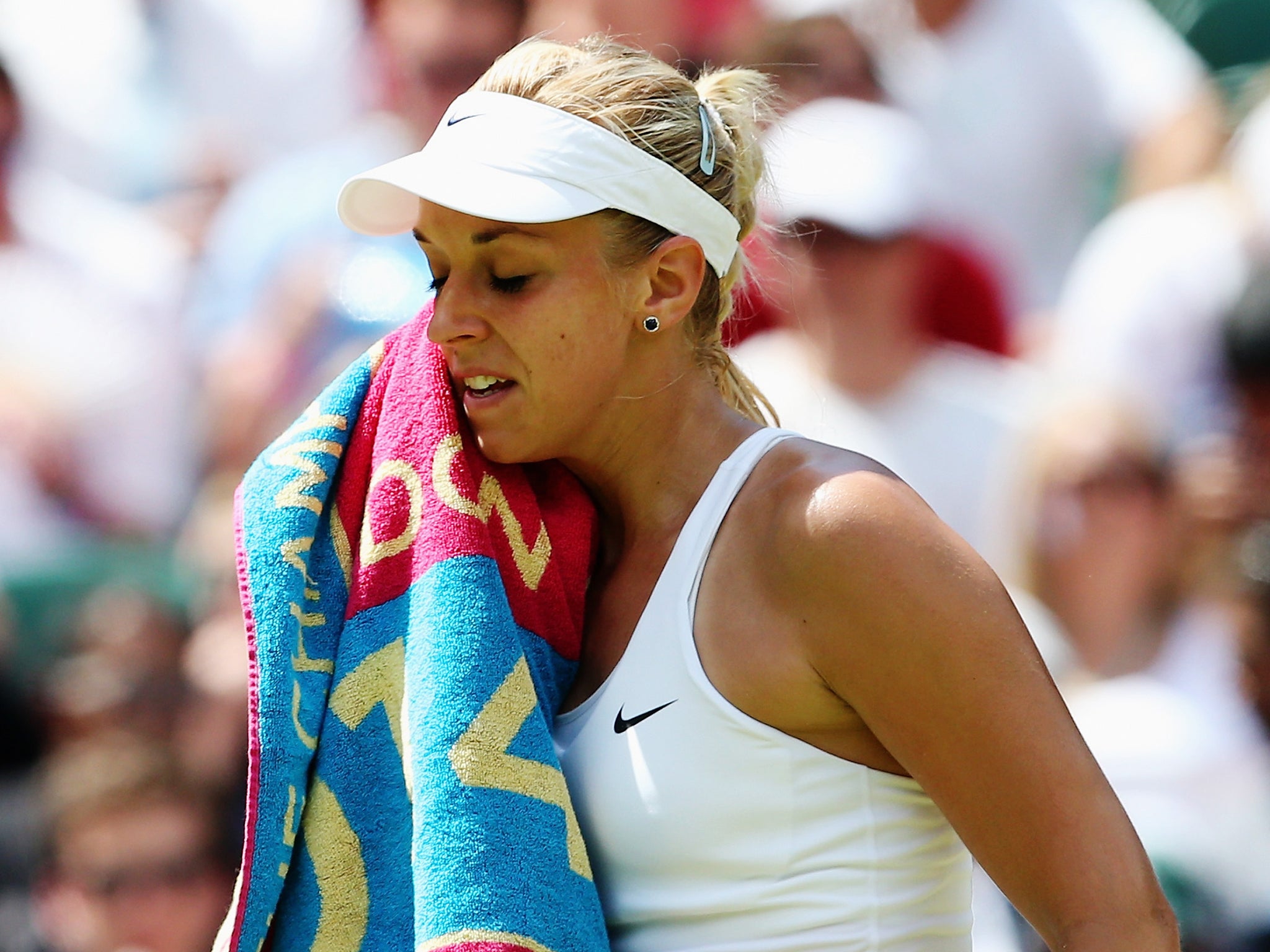 Sabine Lisicki during her defeat to Simona Halep of Romania