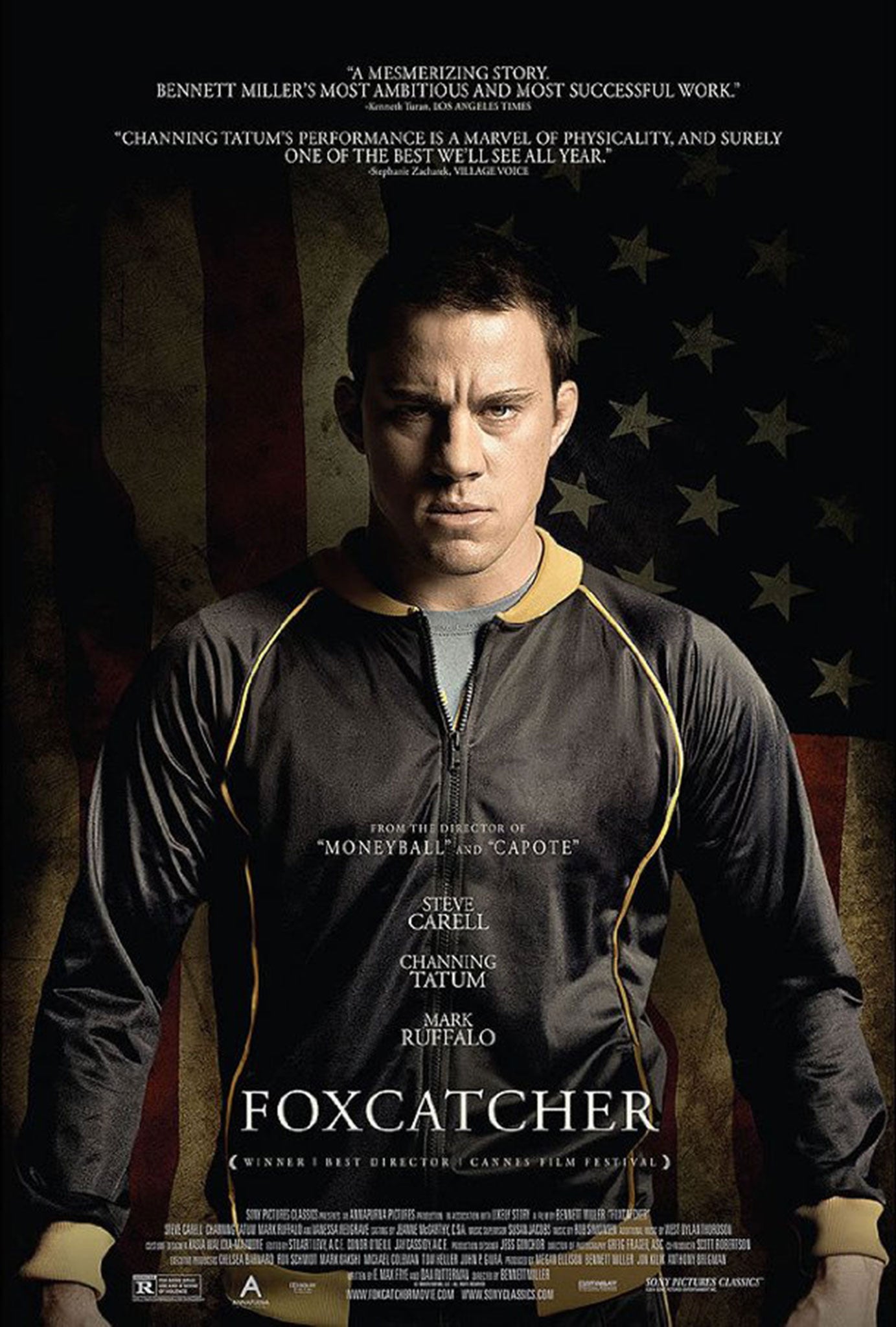 Channing Tatum stars as wrestler Mark Schultz in the official poster for Foxcatcher