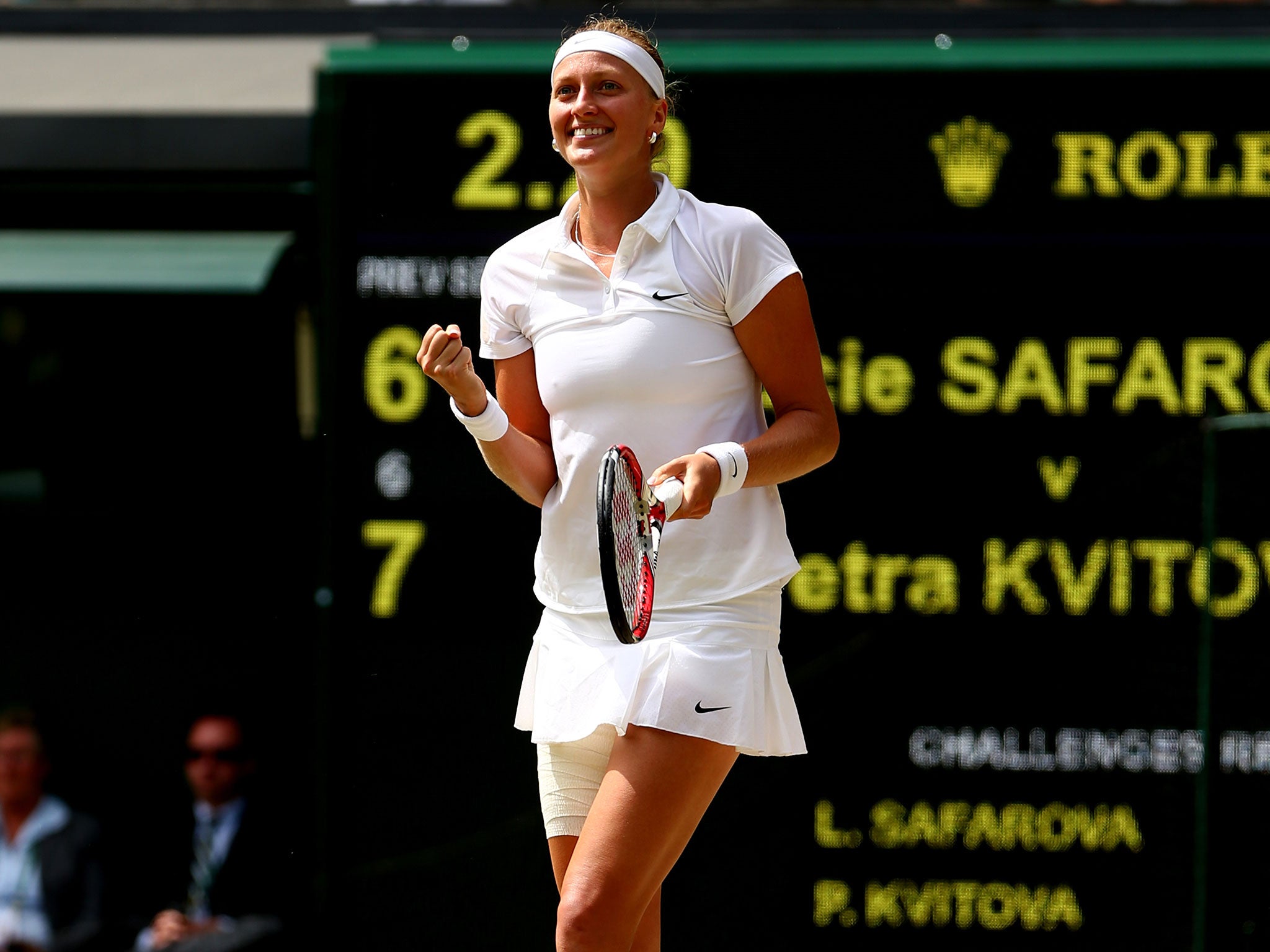 Petra Kvitova of Czech Republic celebrates after winning her Ladies' Singles semi-final match against Lucie Safarova