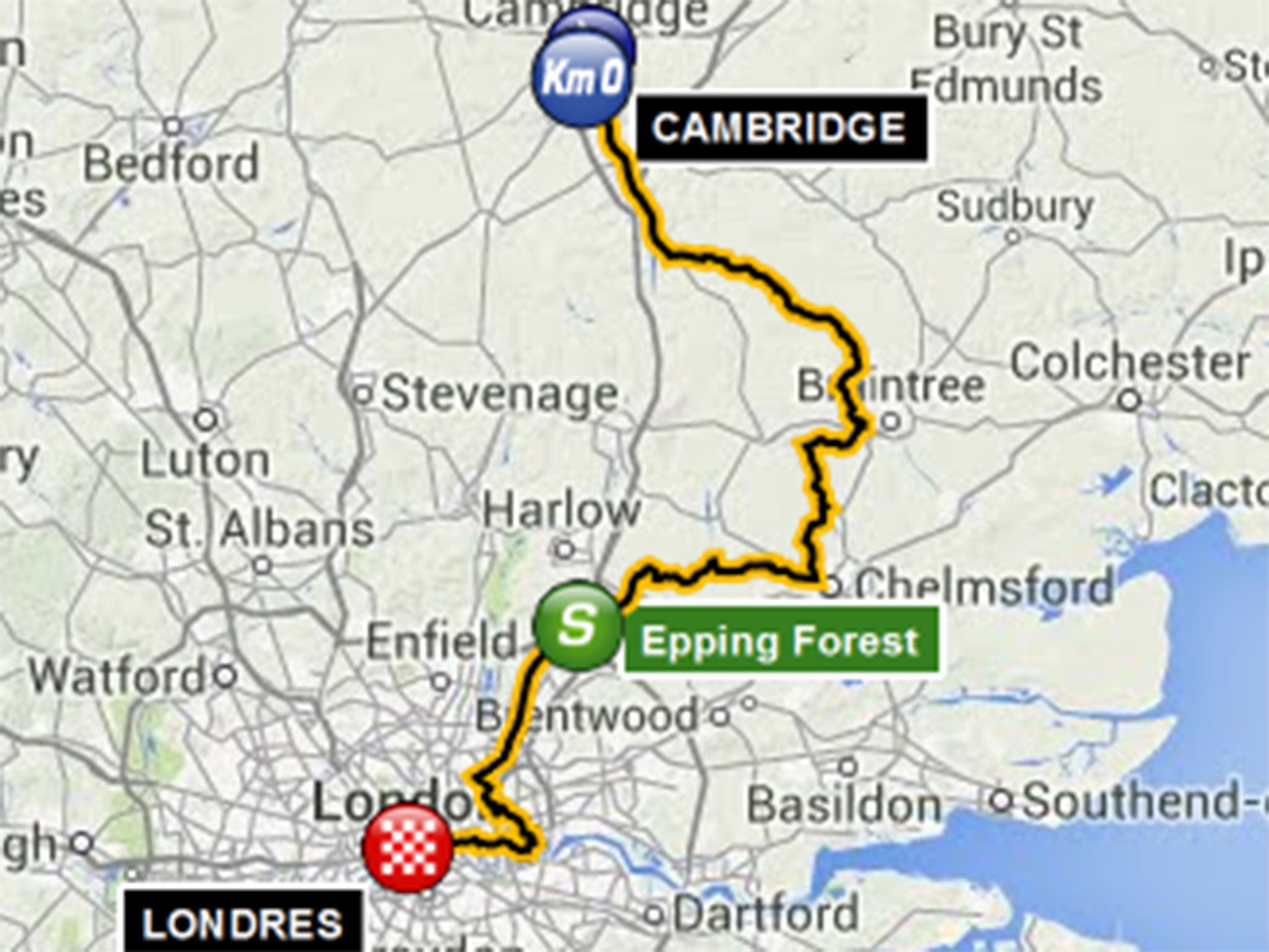 Stage 3: 155km from Cambridge to London