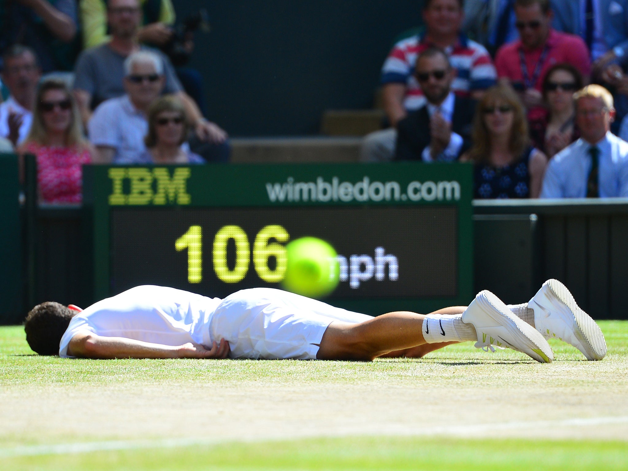 Grigor Dimitrov pictured during his semi-final defeat to Novak Djokovic