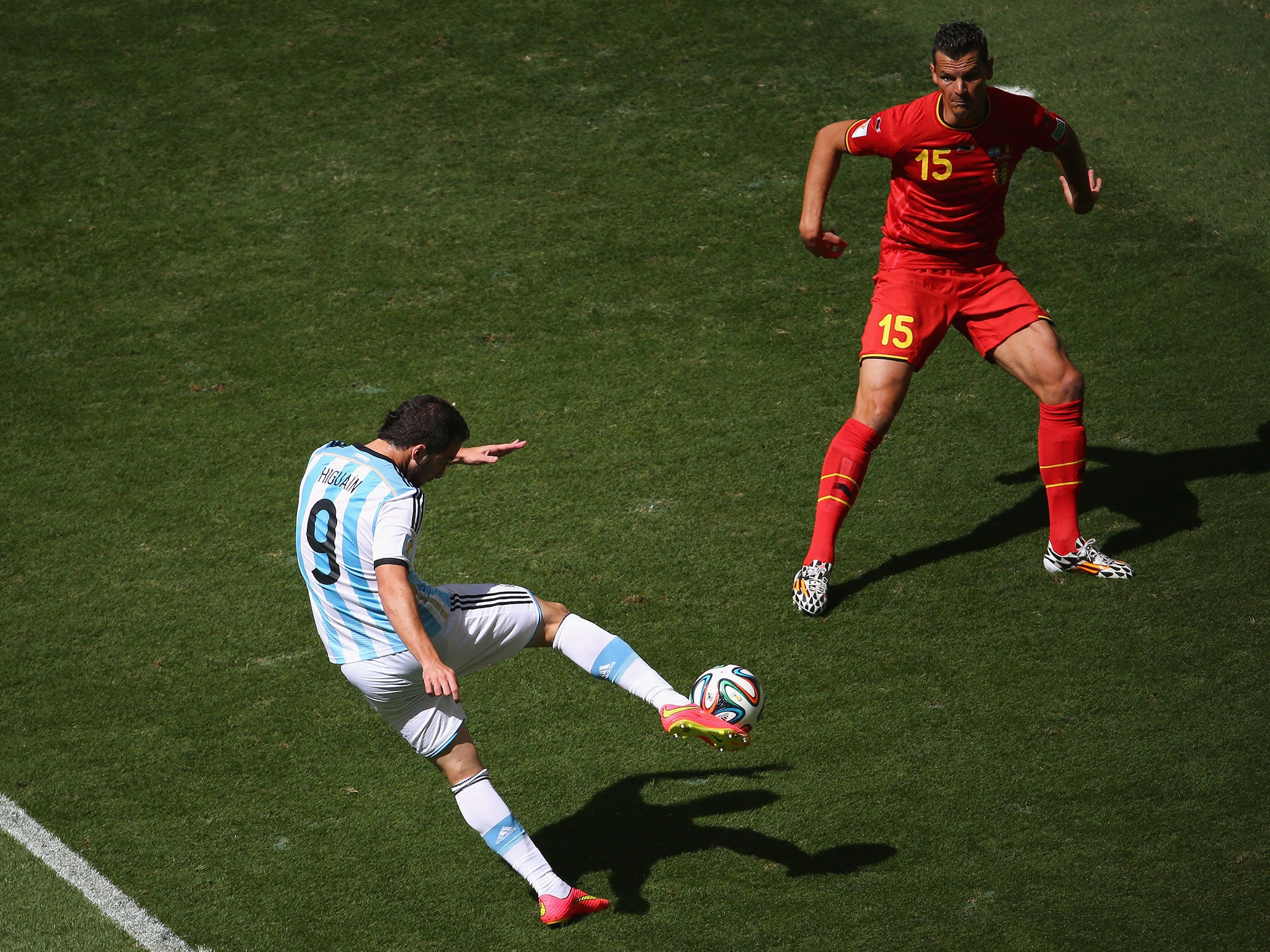 Gonzalo Higuain scores the only goal in the 1-0 win over Belgium