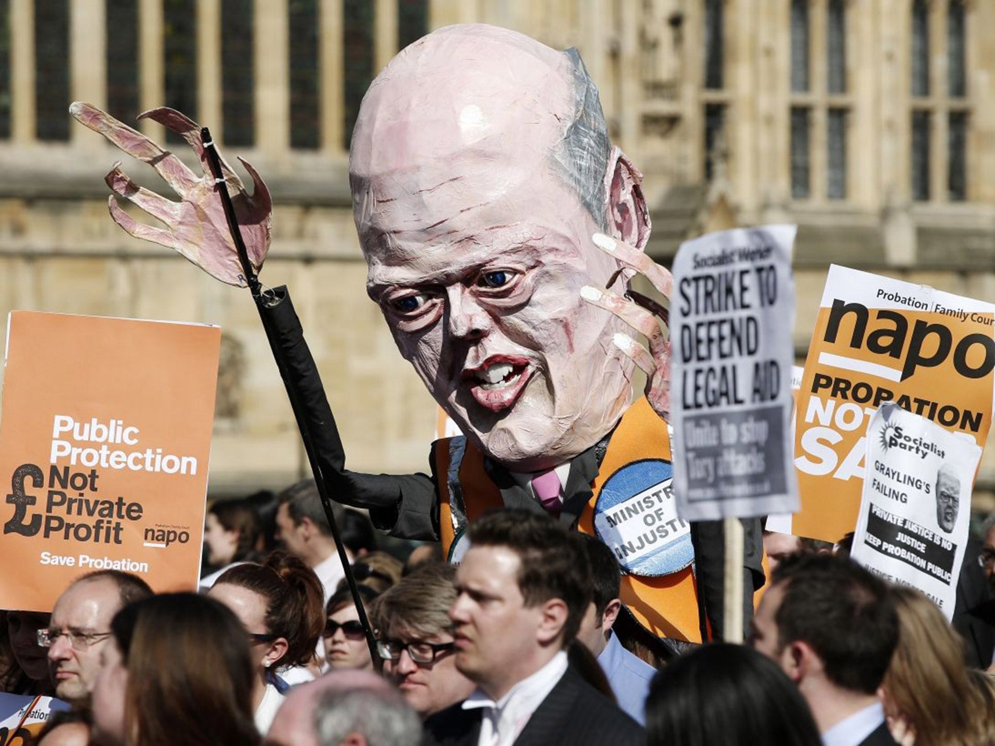 Effigy of the Justice Secretary, Chris Grayling, at a Napo rally in April