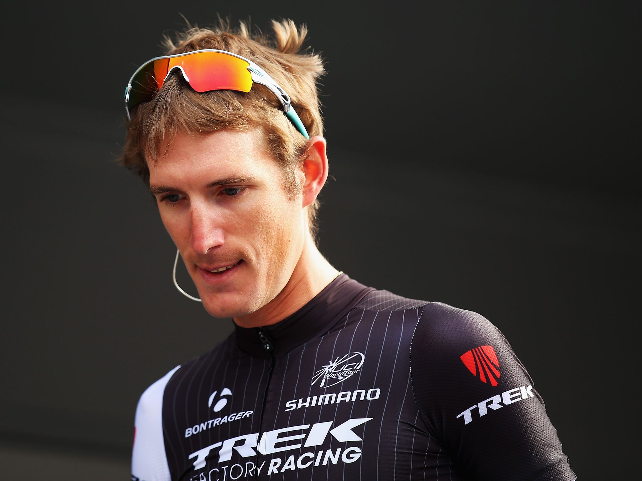 Andy Schleck of Luxembourg and Trek Factory Racing signs in at the start of the 100th edition of the Liege-Bastogne-Liege road race on April 27, 2014 in Liege, Belgium