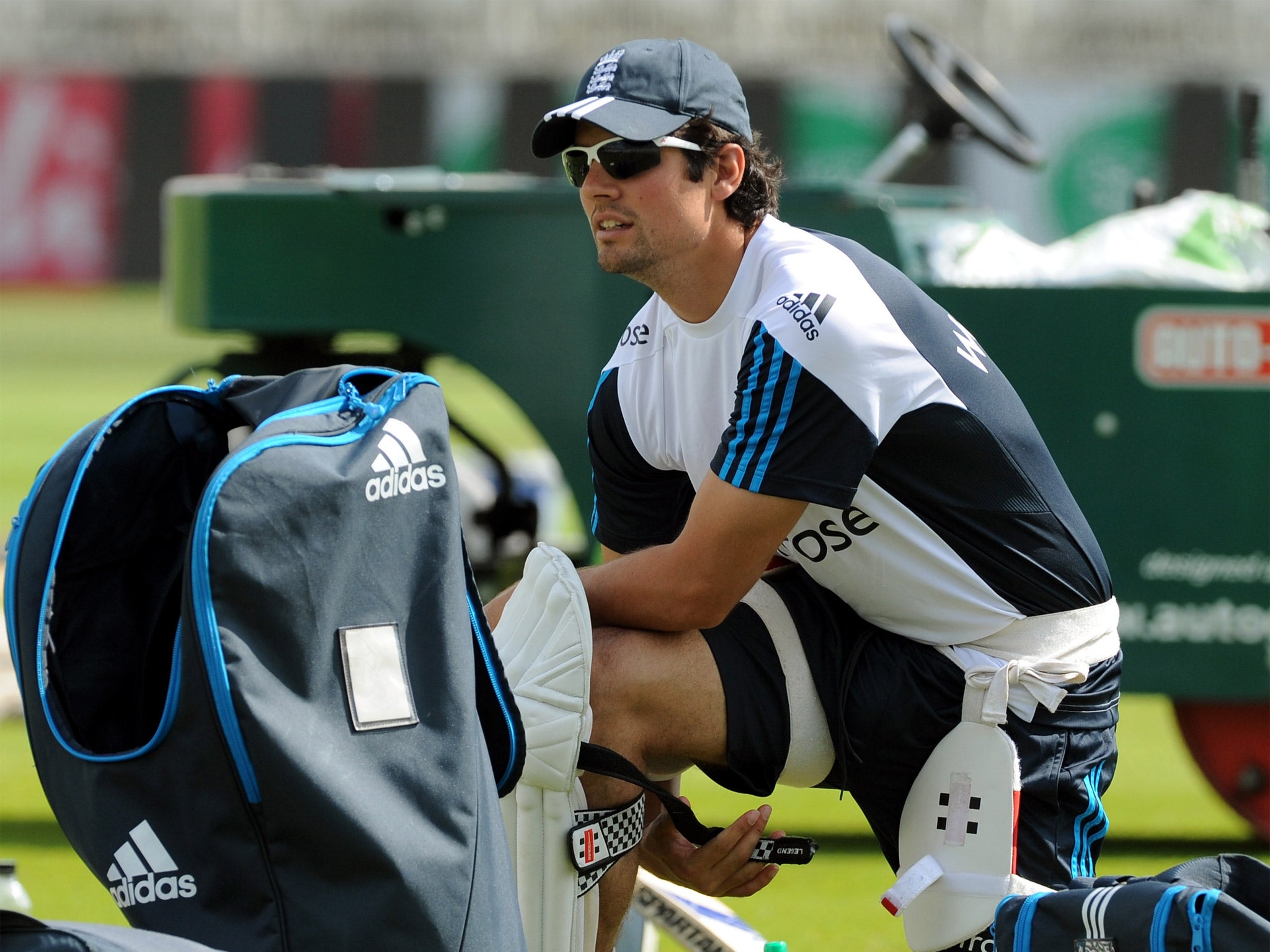 Alastair Cook prepares for a net session at Trent Bridge