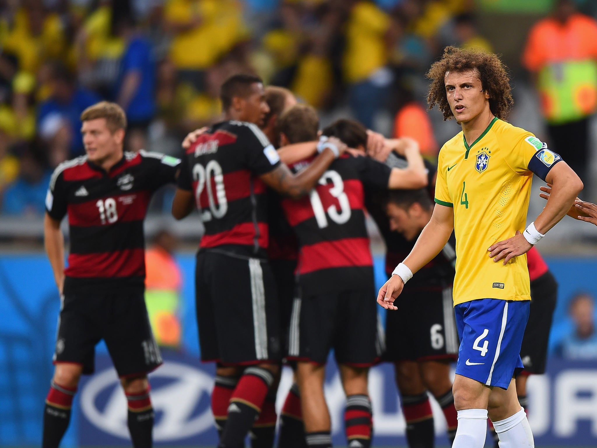 David Luiz looks on as Germany celebrate