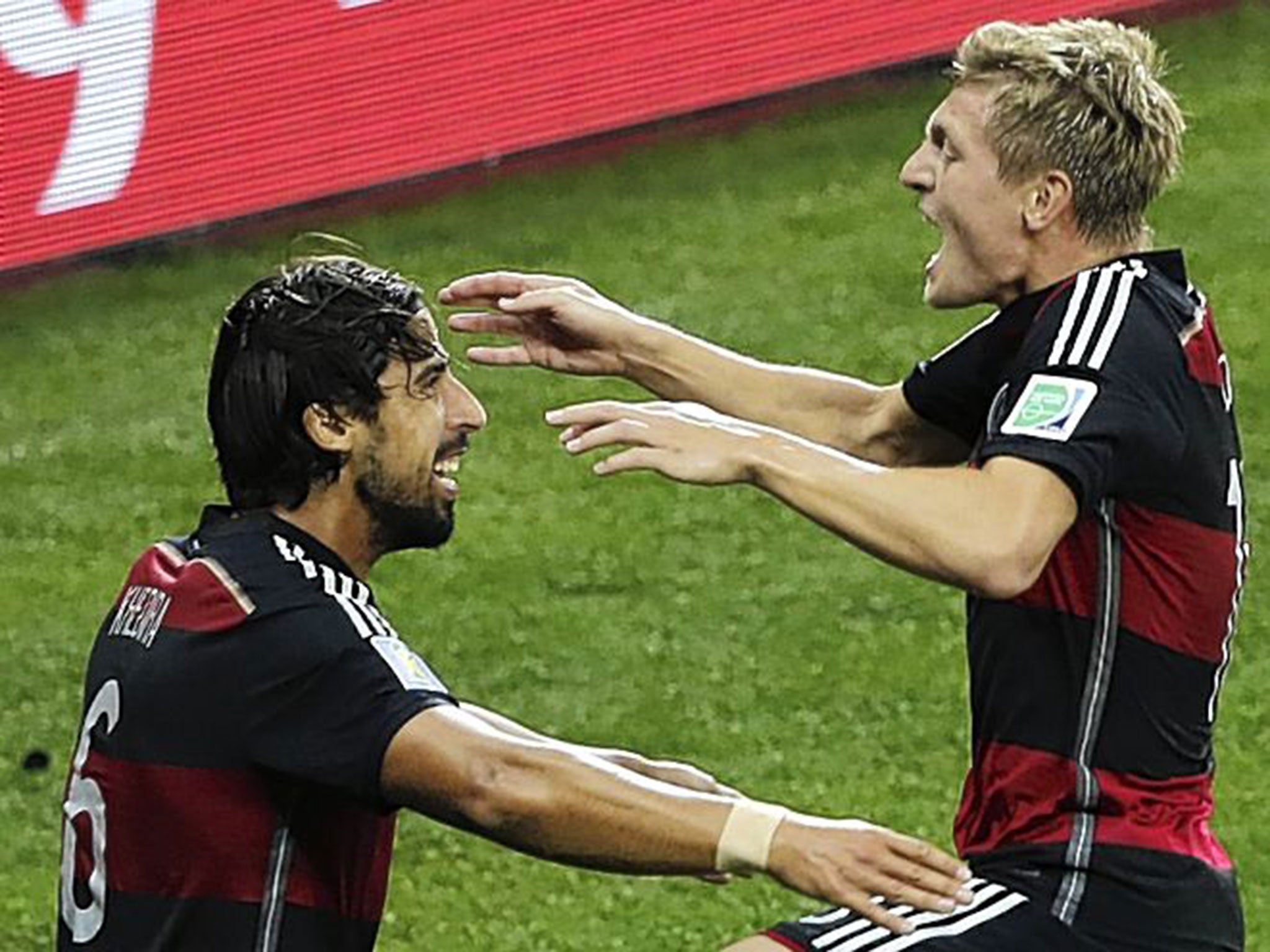 Germany’s midfielders Sami Khedira (left) and Toni Kroos could be team-mates at Real Madrid next season