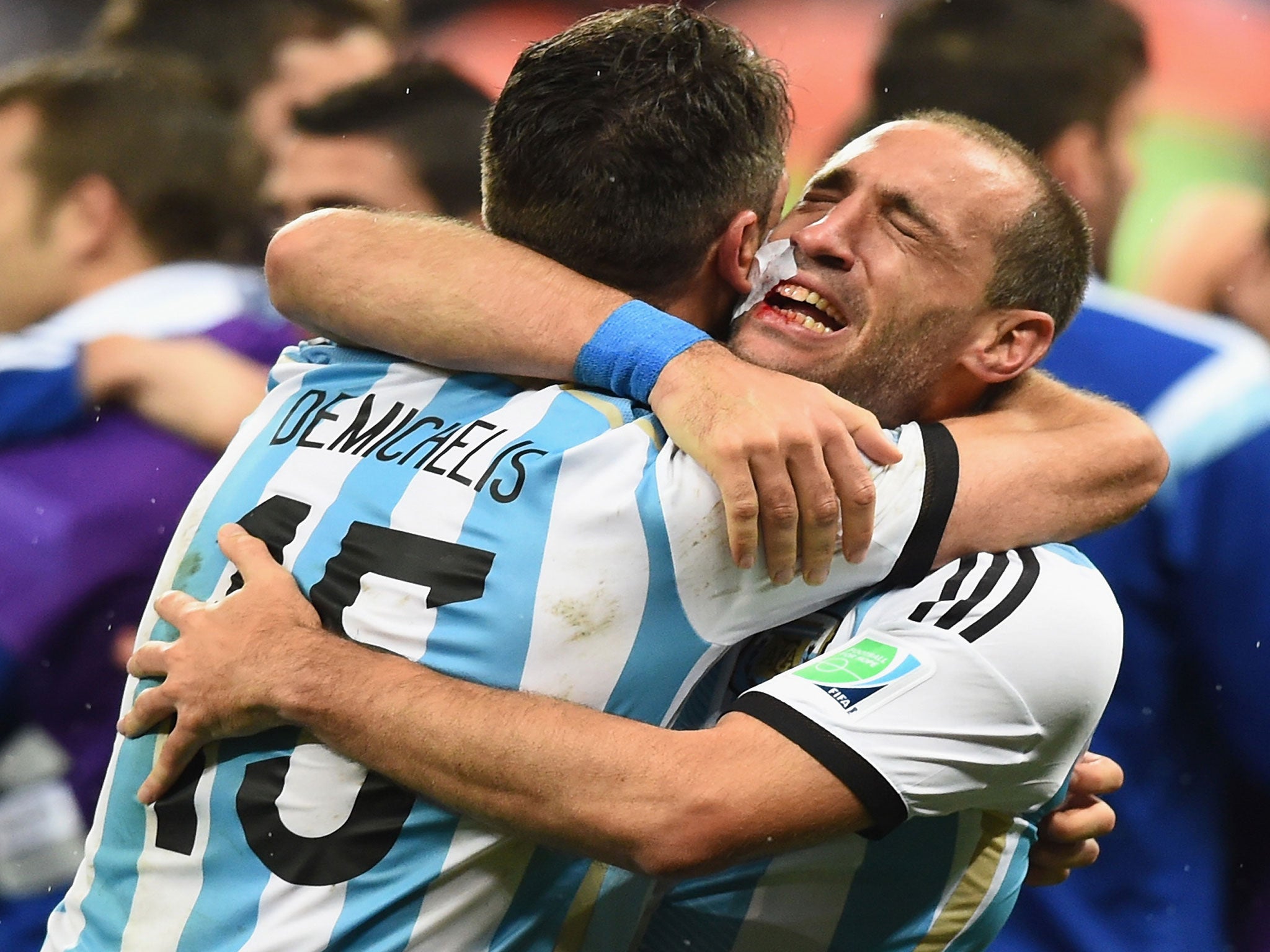 Pablo Zabaleta celebrates Argentina's World Cup semi-final victory