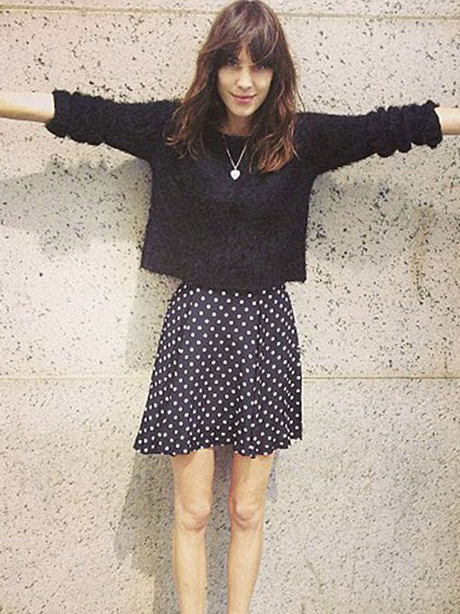 Alexa Chung shared this image in which her long skinny legs and tiny waist is seen