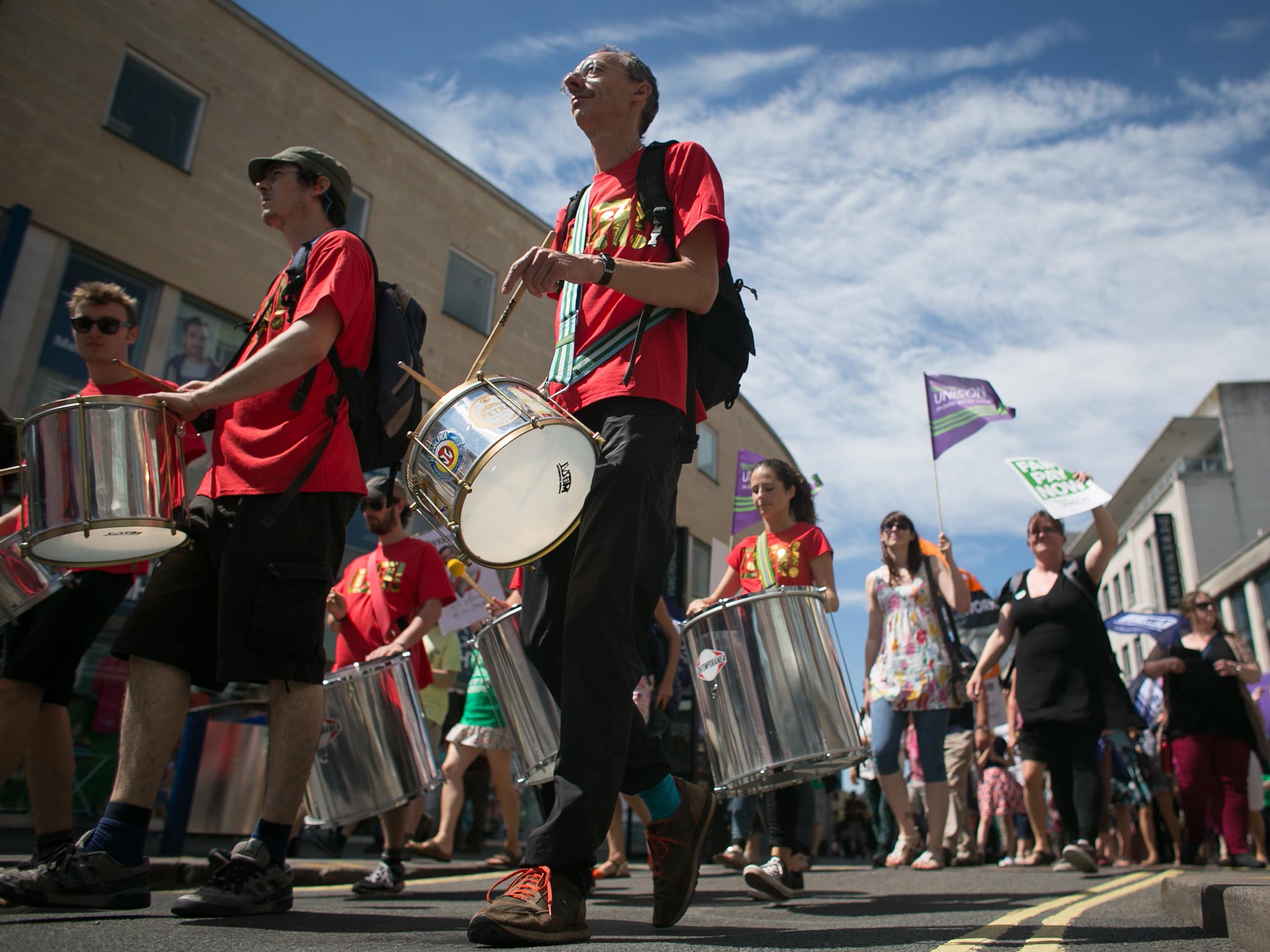 Public sector workers taking industrial action protest in the centre of Bristol