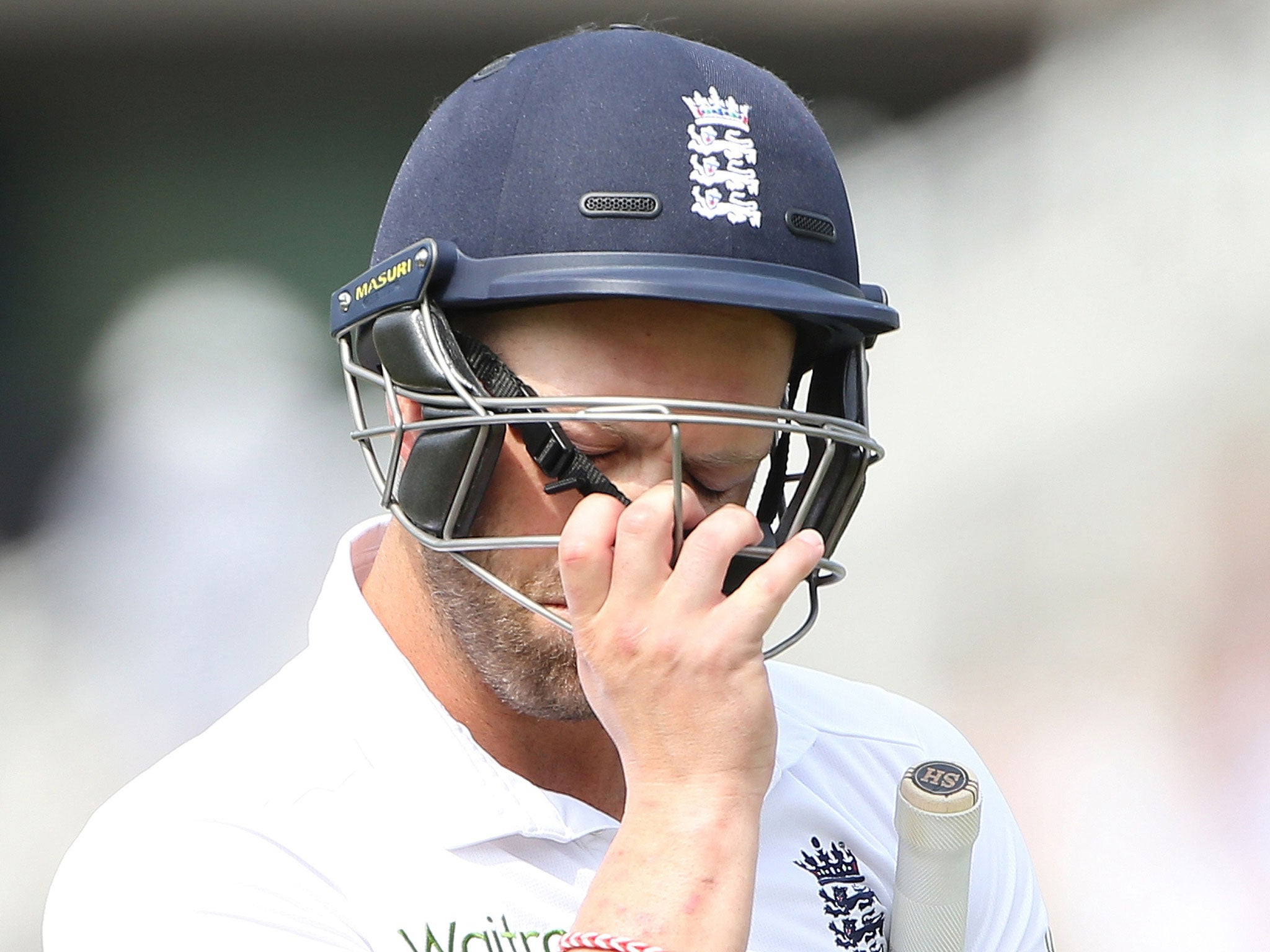 England's Matt Prior leaves the pitch after his dismissal