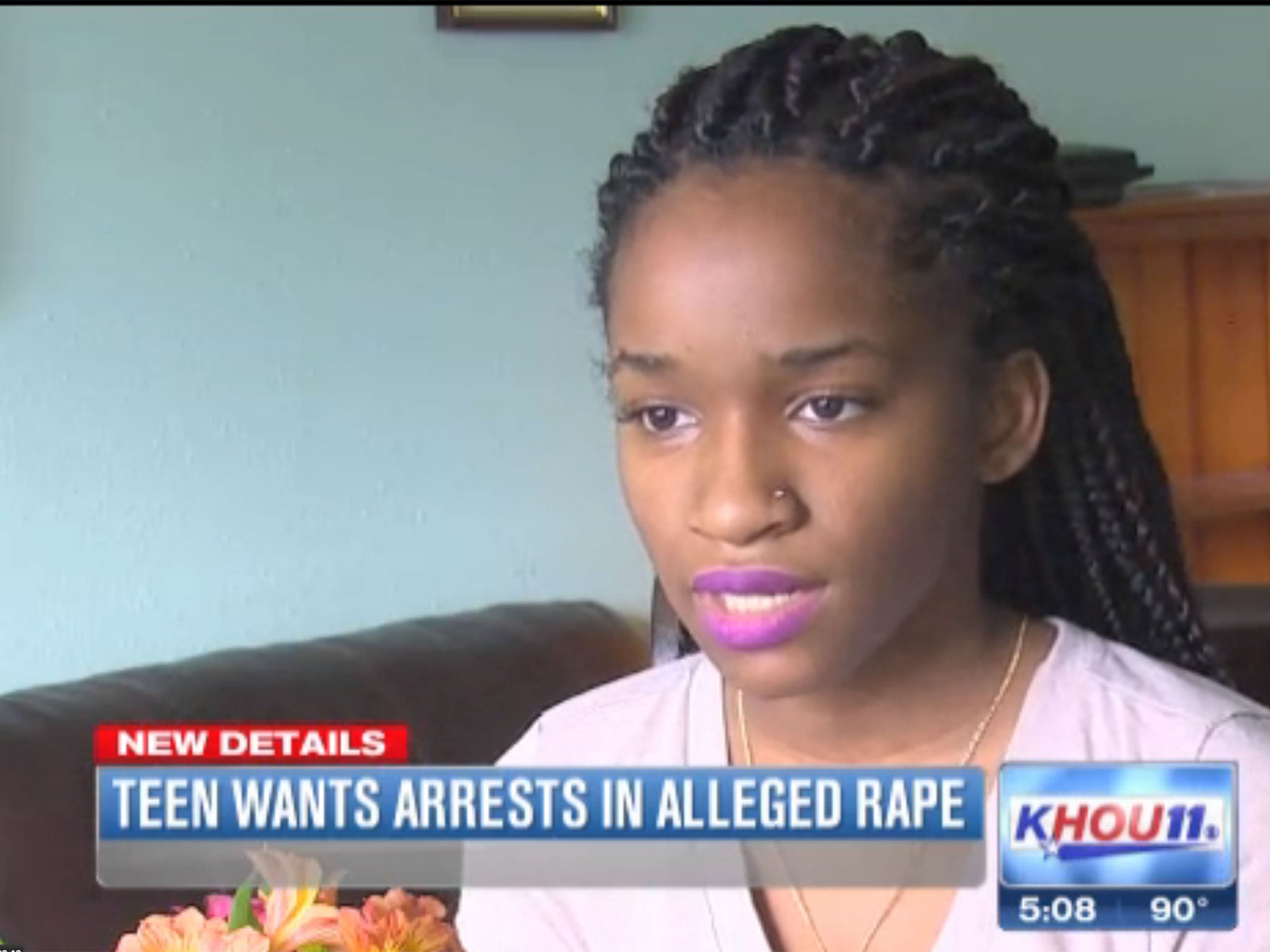 A shot from an interview with Jada, who was allegedly raped at a party