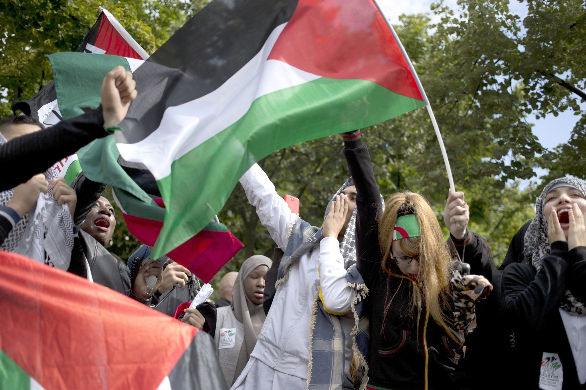 Protesters in Paris yesterday