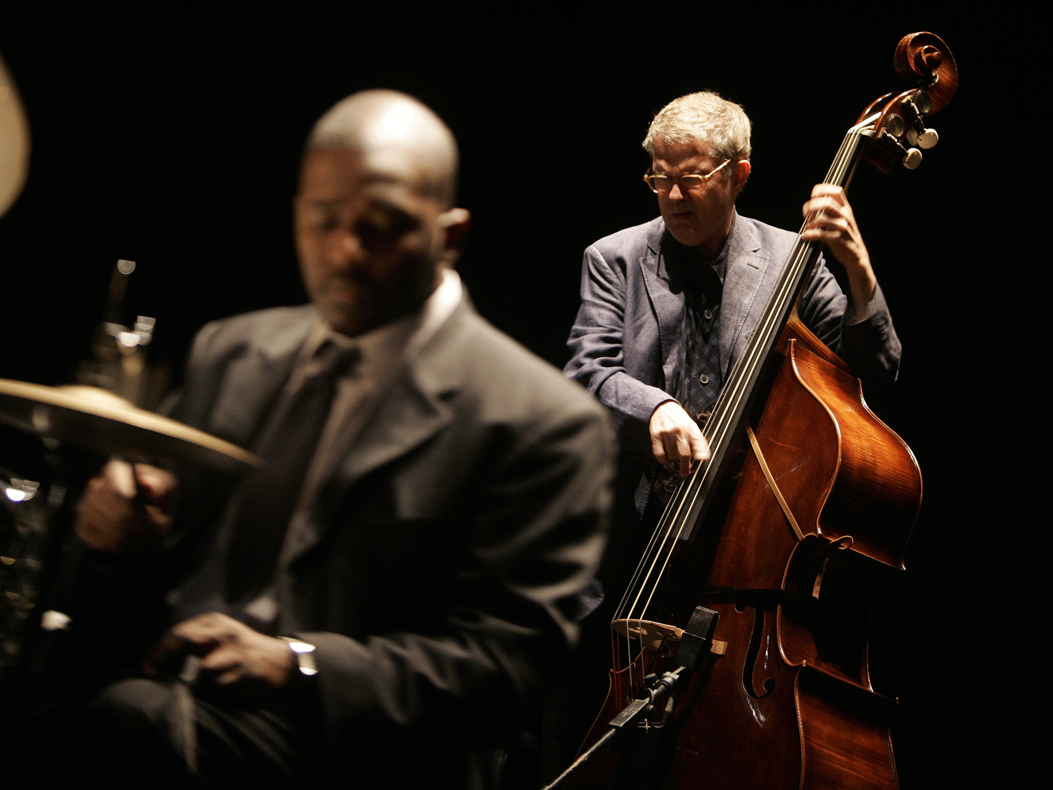 Haden performs with Rodney Green during rehearsals for the Quartet West in Madrid. Source: REUTERS/Andrea Comas