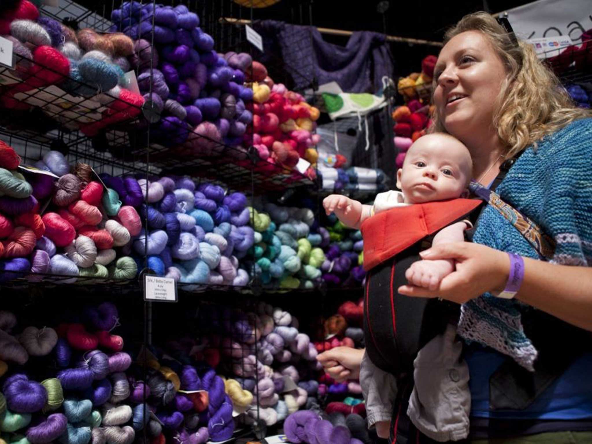 Alfie Blaza (3 months ) and mum Gemma at the Unwind knitting event