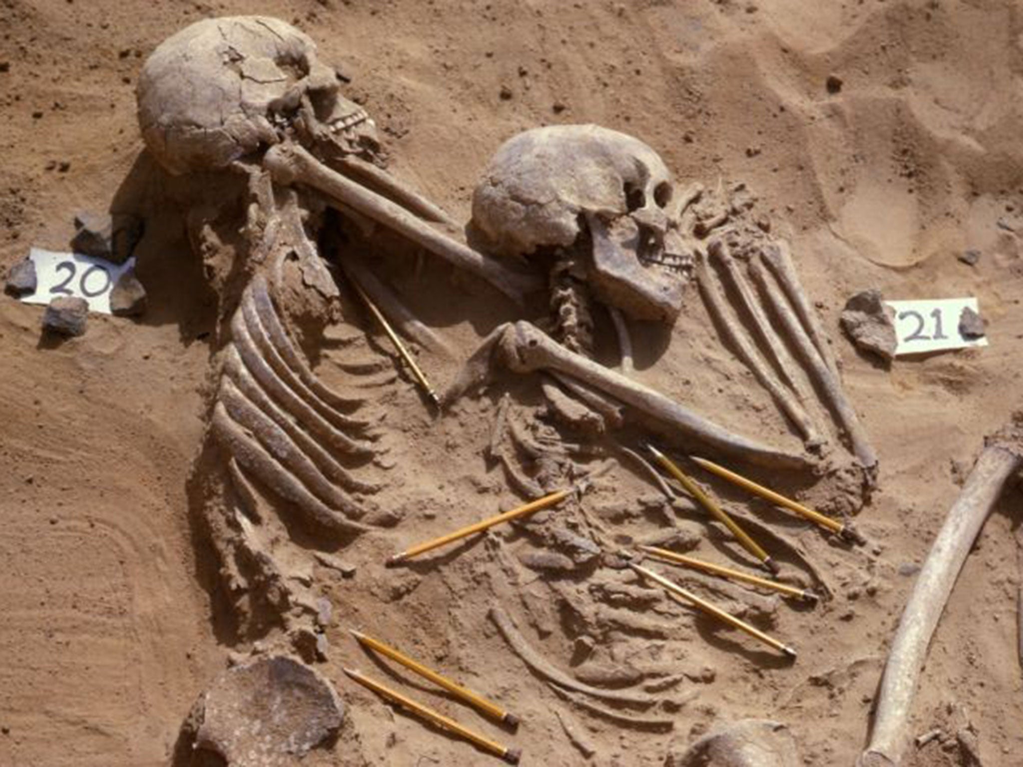 Arrow head marks on skeletons, suggest the victims were killed by enemy archers