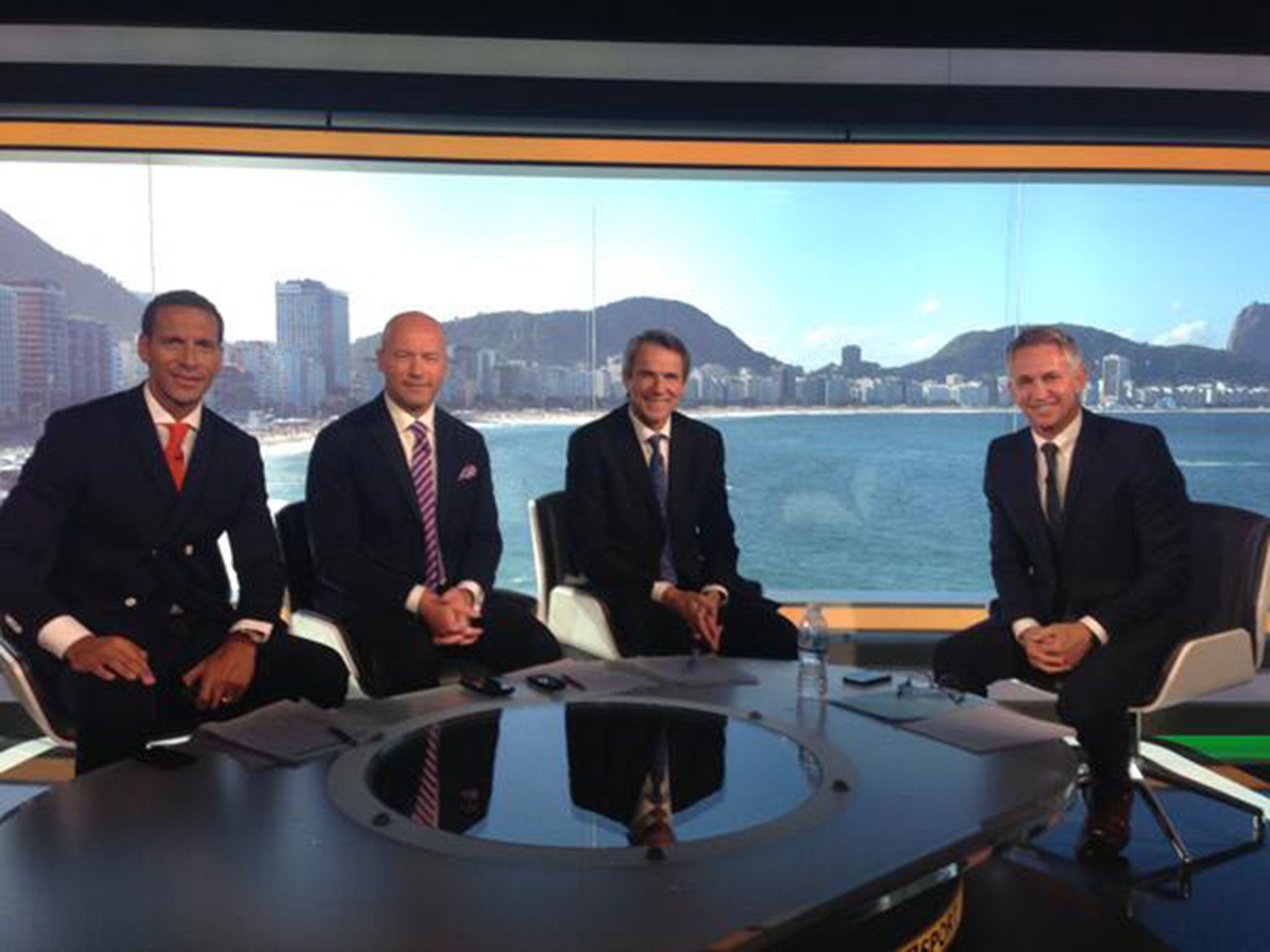 Rio Ferdinand, Alan Shearer, Alan Hansen and Gary Lineker during Hansen's final broadcast