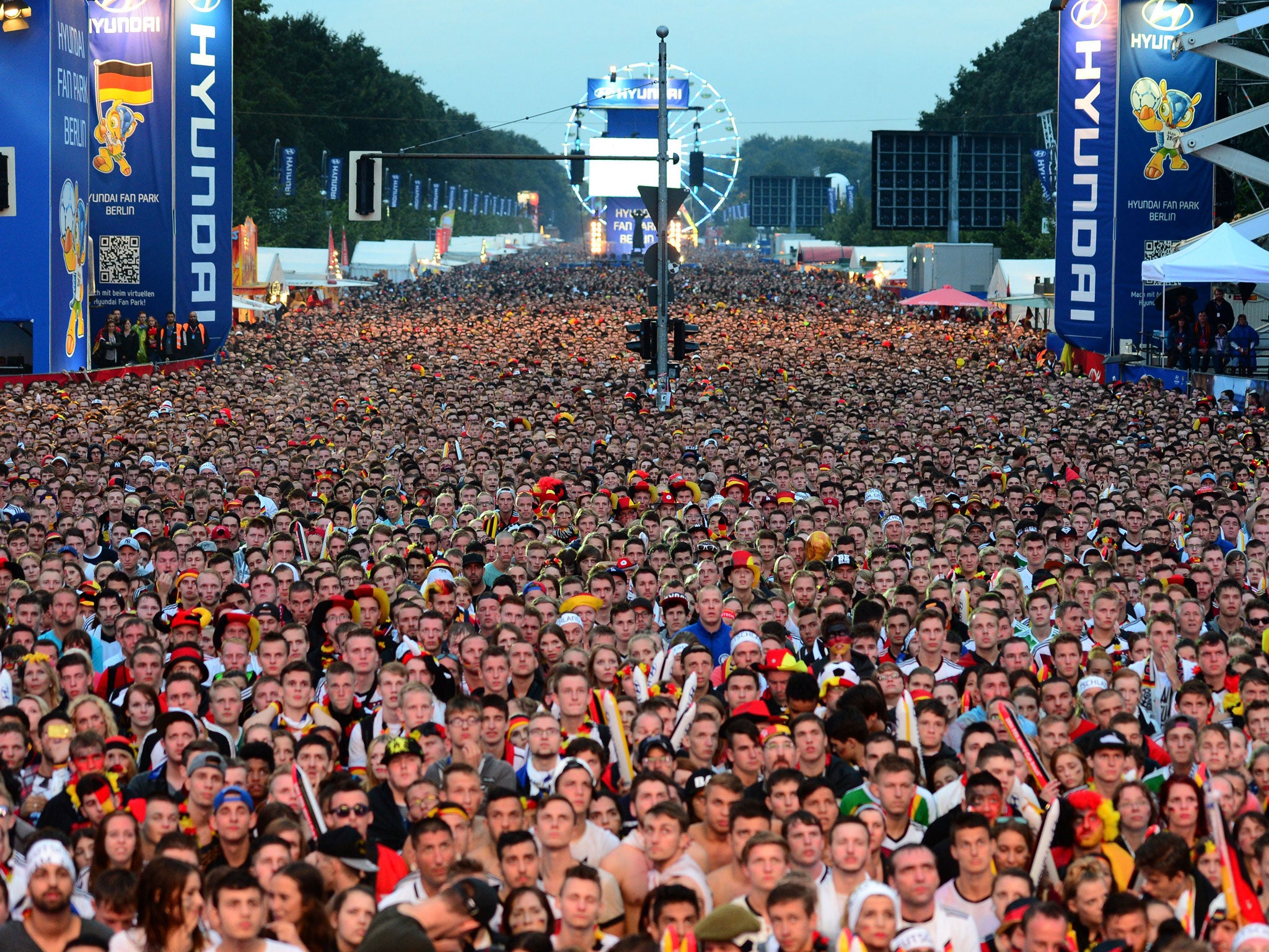 German fans pack in to watch the World Cup final at the Brandenburg Gate in Berlin