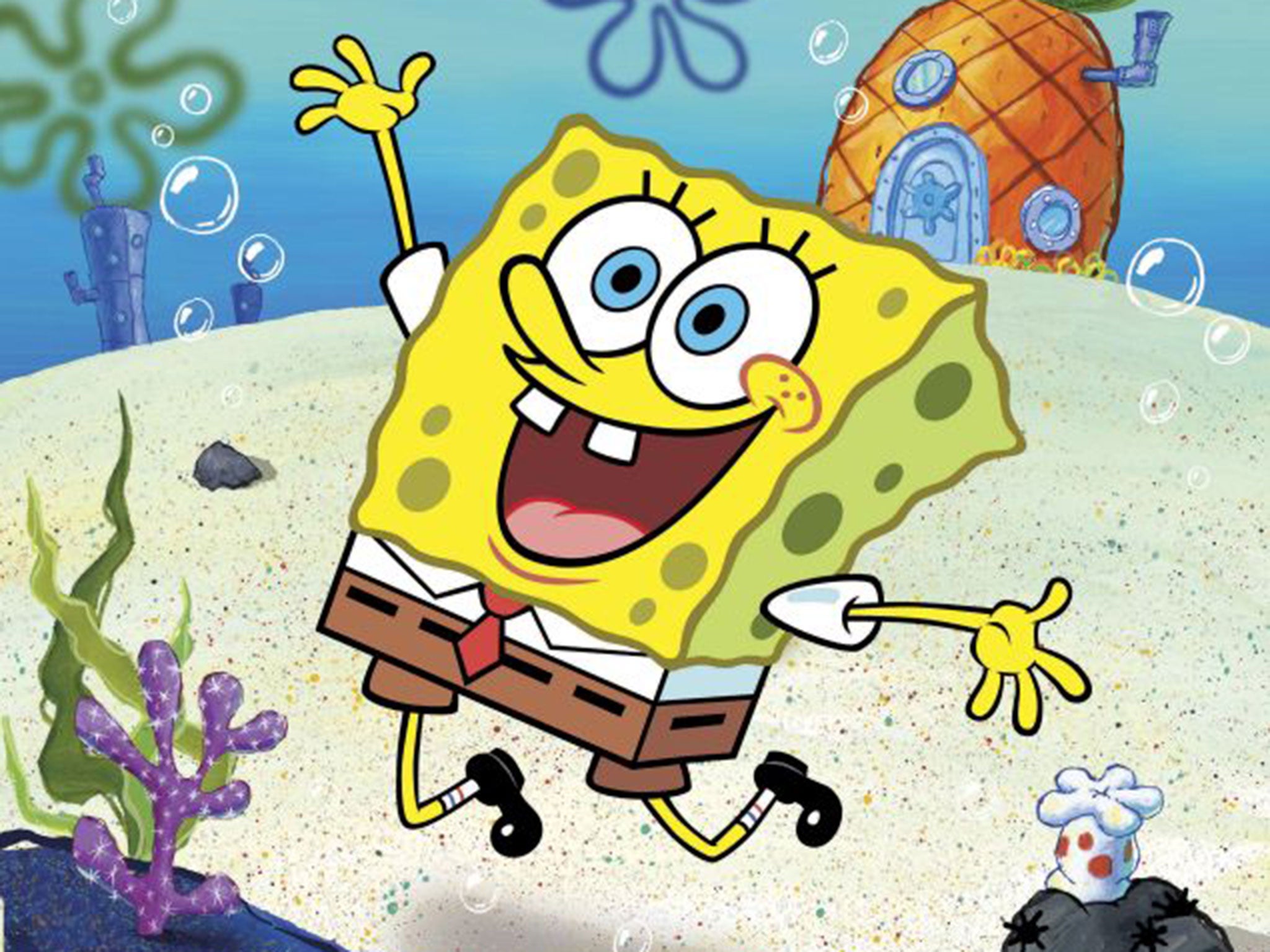 SpongeBob SquarePants lives in Bikini Bottom and has a friend called Sandy Cheeks