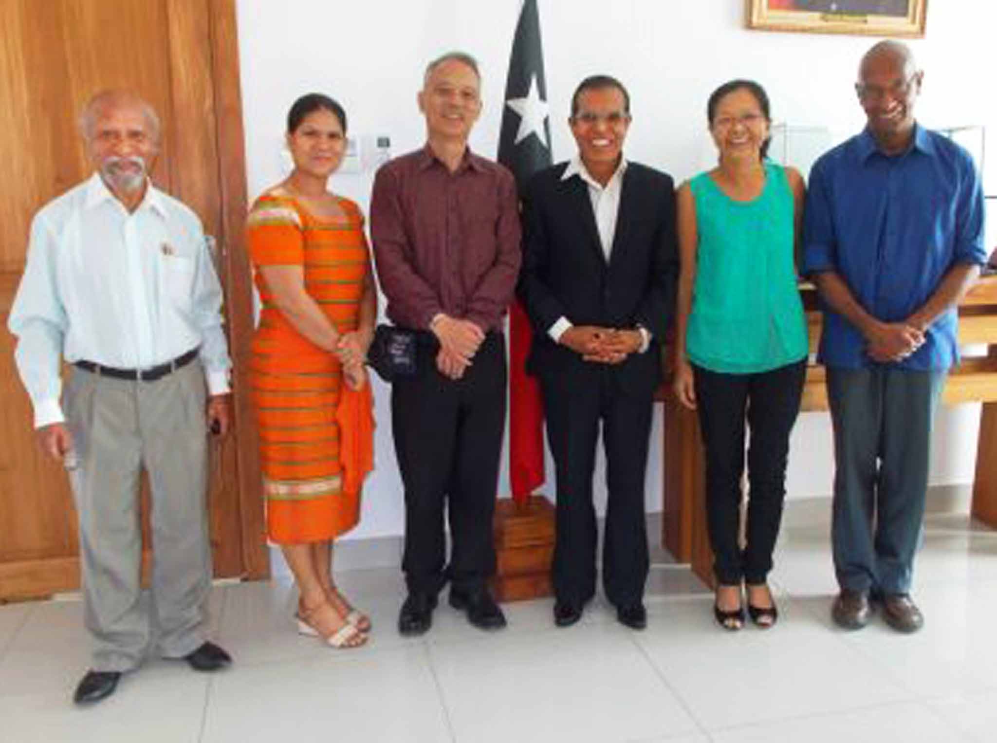 People power: Sim.o Barreto, First Lady Isabel da Costa Ferreira, Timothy Mo, President Taur Matan Ruak, Mimi Chungue and Luis Cardoso