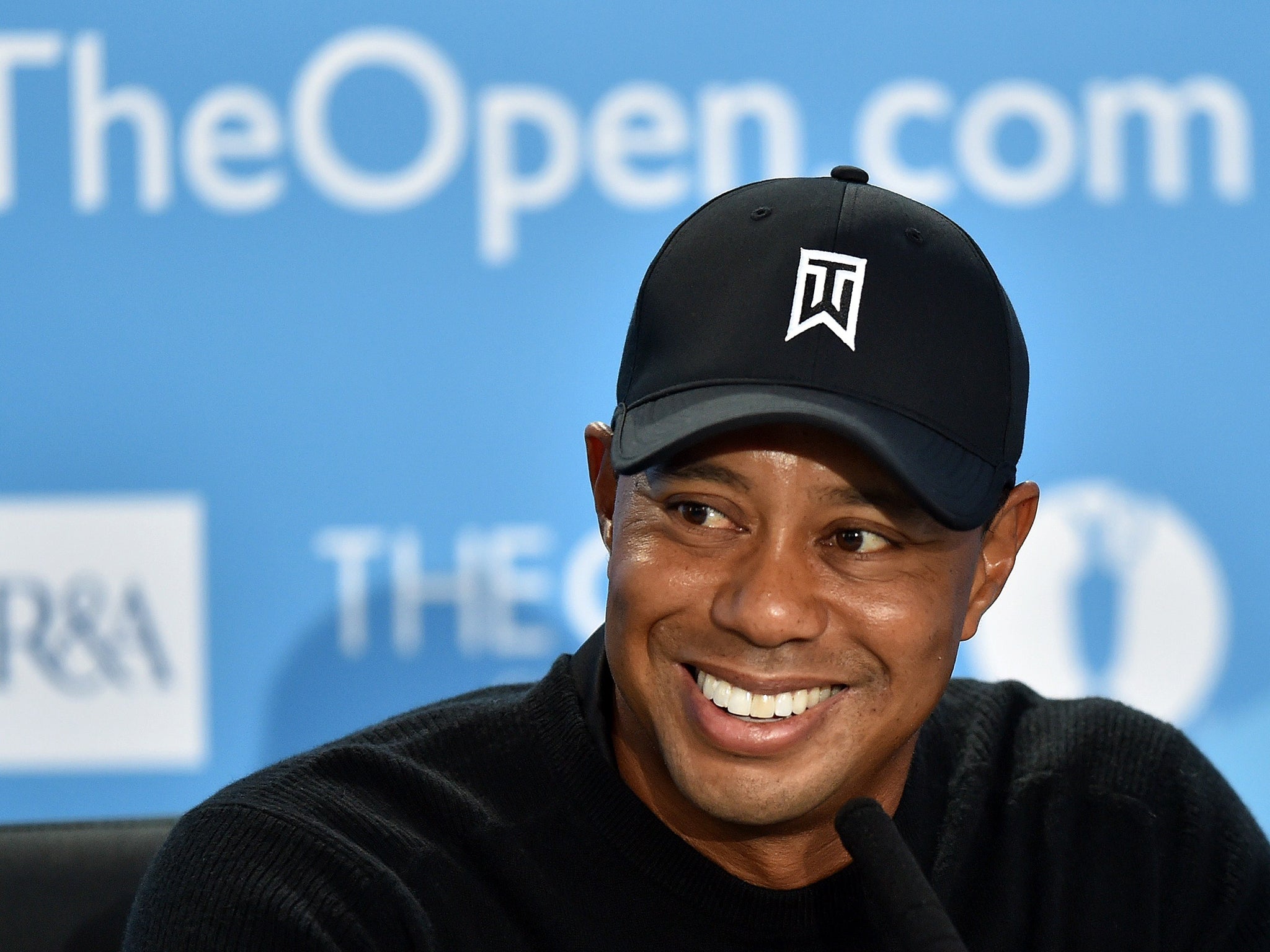 Tiger Woods speaks to the media prior to the start of The Open