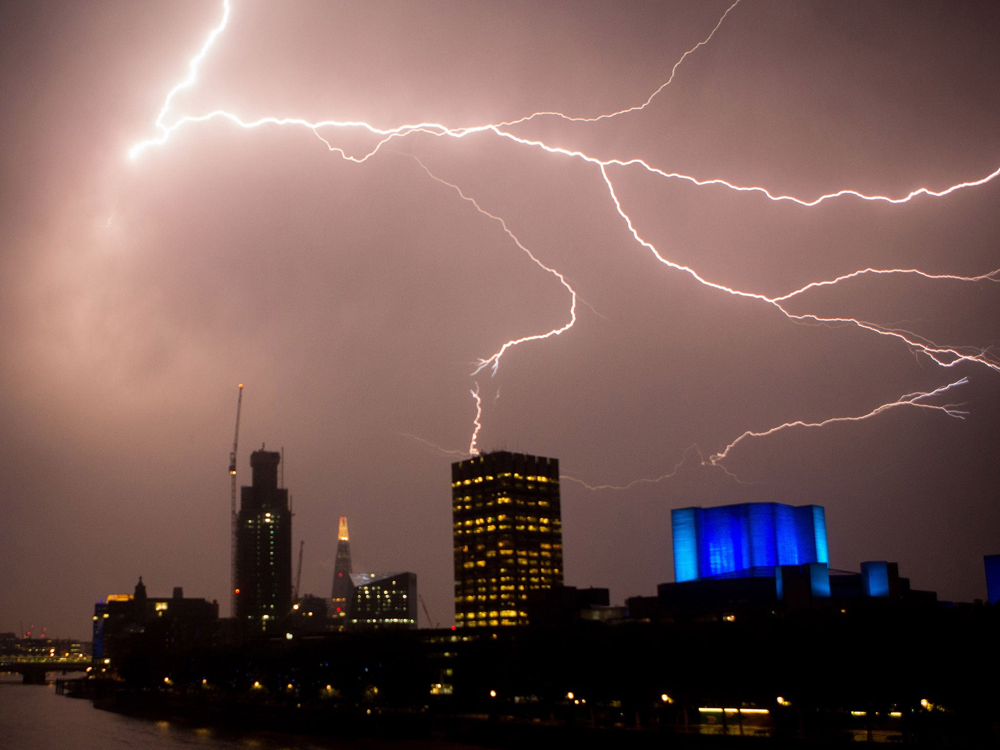 Lightning over central London as major storms kept the city awake overnight