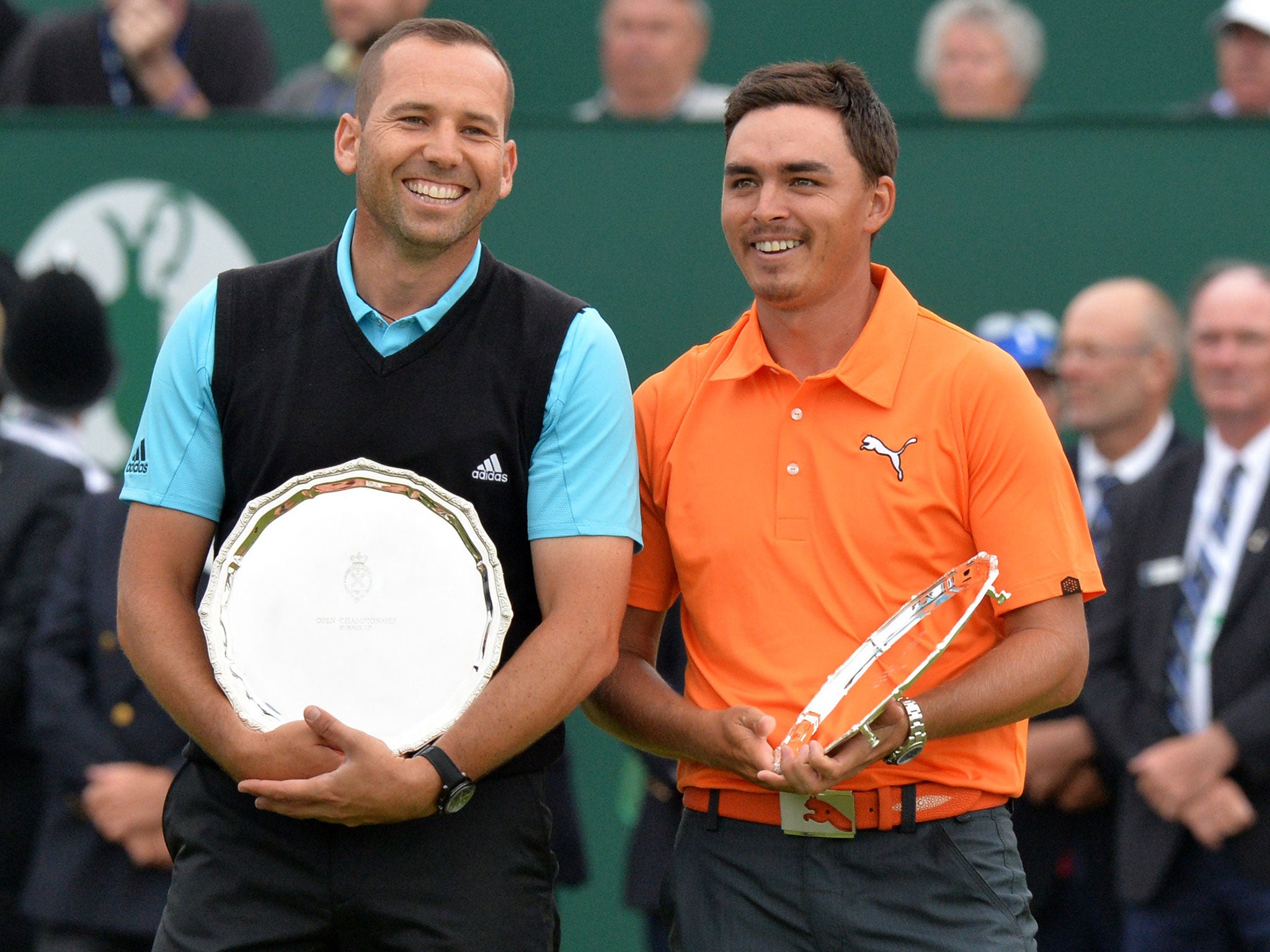 Garcia and Fowler stand with their awards for joint second