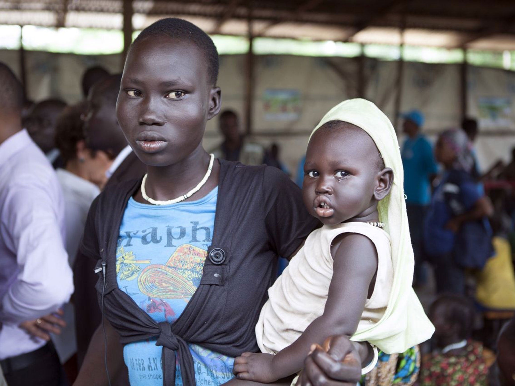 A refugee seeks aid in South Sudan last week