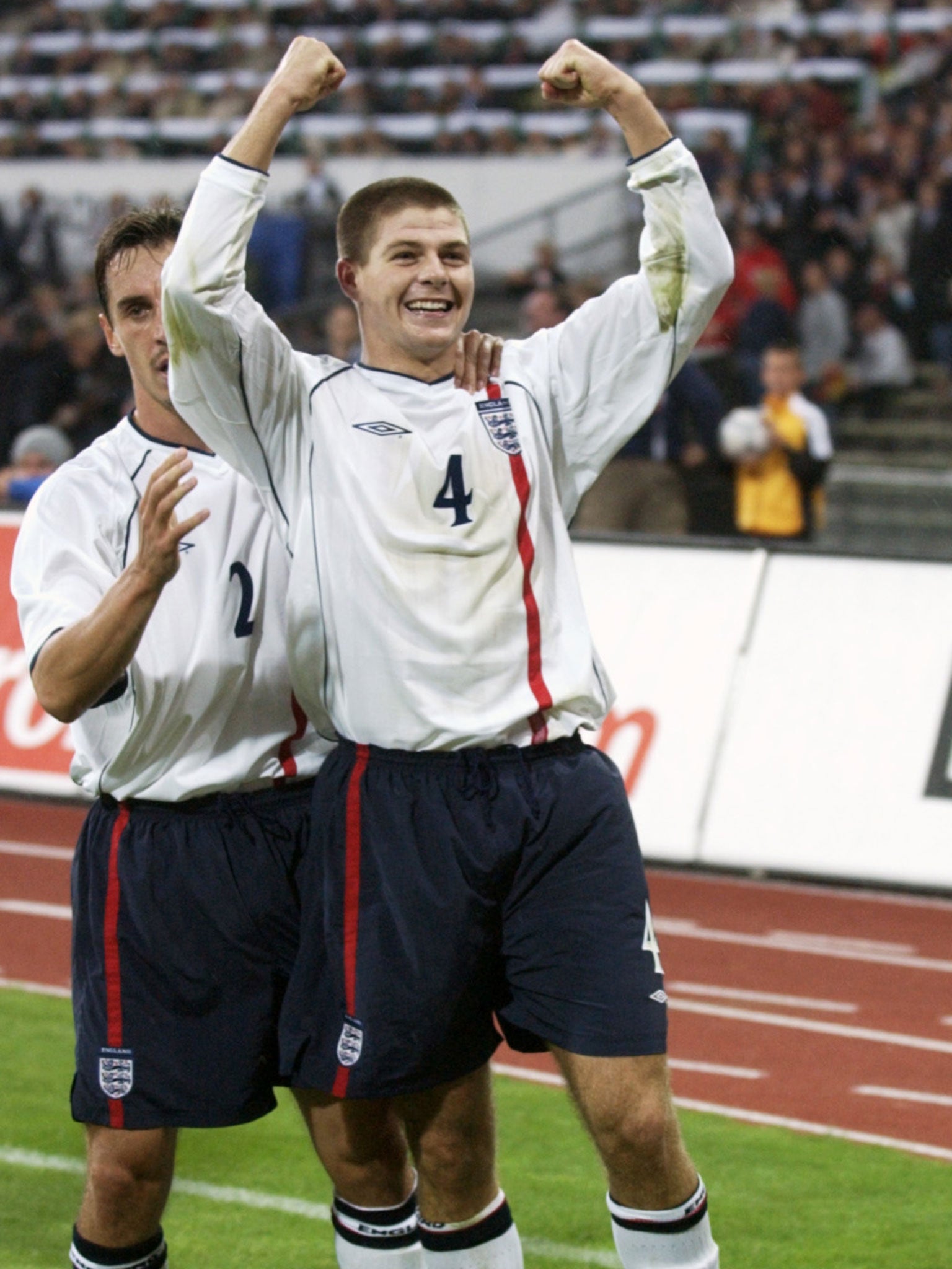 Steven Gerrard celebrates his goal in the 5-1 win over Germany, one of his England highlights