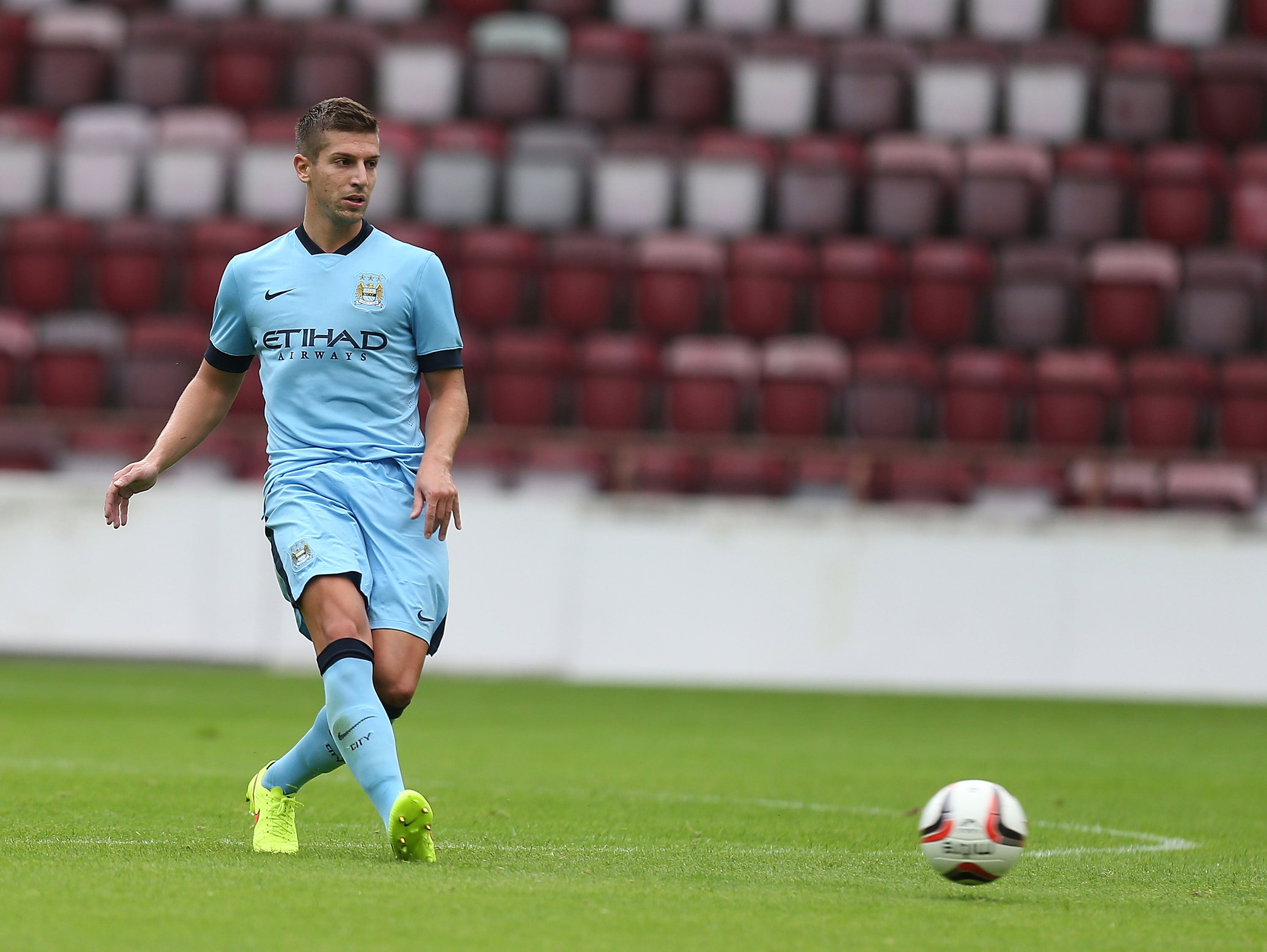 Matija Nastasic playing for Manchester City in a pre-season friendly against Hearts