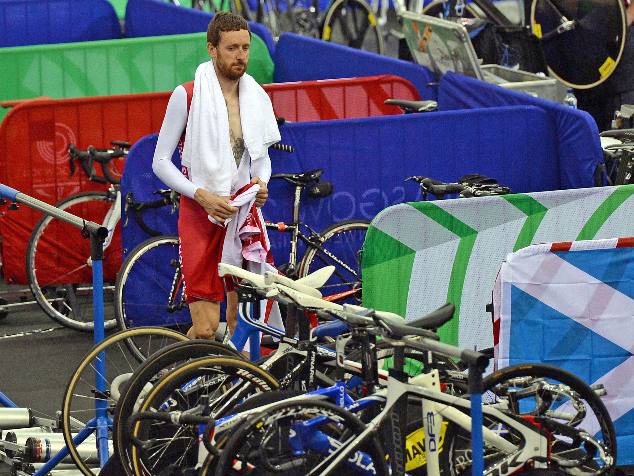 Sir Bradley Wiggins in contemplative mood during training this week