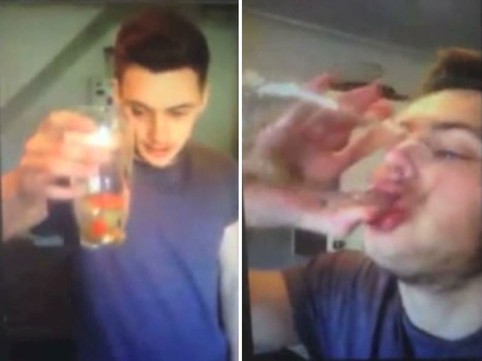 Stills issued by the RSPCA show Jack Blowers as he downed two goldfish as part of a Neknomination dare before regurgitating them